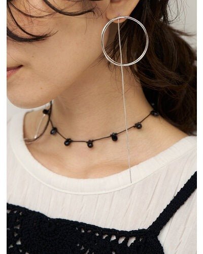 【CHIGNON 2026 SS COLLECTION】サークルフープオニキス3WAYピアス - Champdelarose