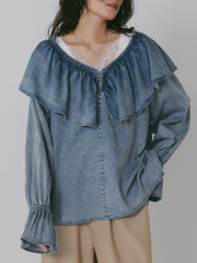 【CHIGNON 2027 PRE-SPRING】オーバーフリルデニムBL - 12月中旬頃発送 - Champdelarose