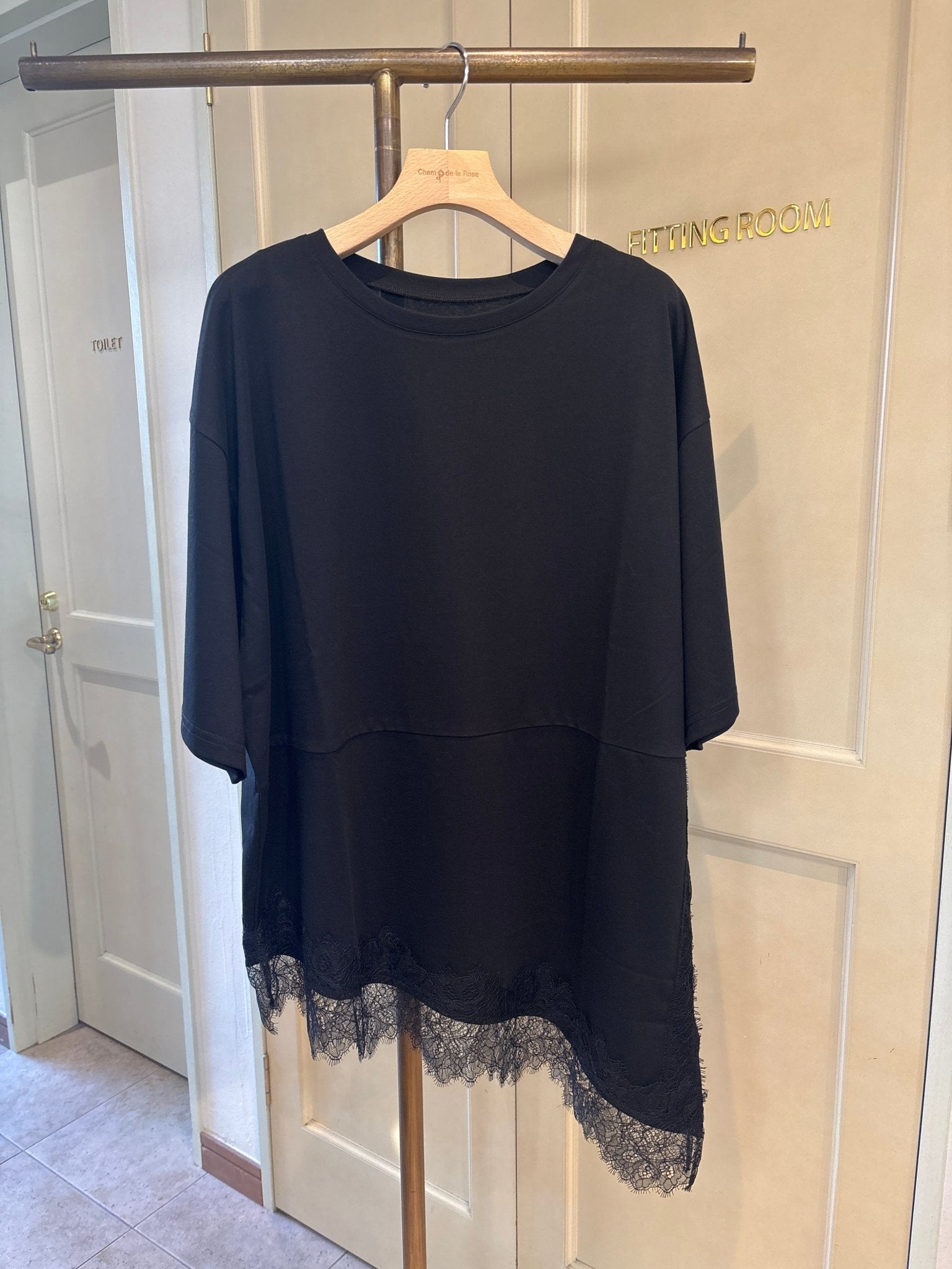 【CLOCHE】アシンメトリーレースドッキングカットソー - Champdelarose