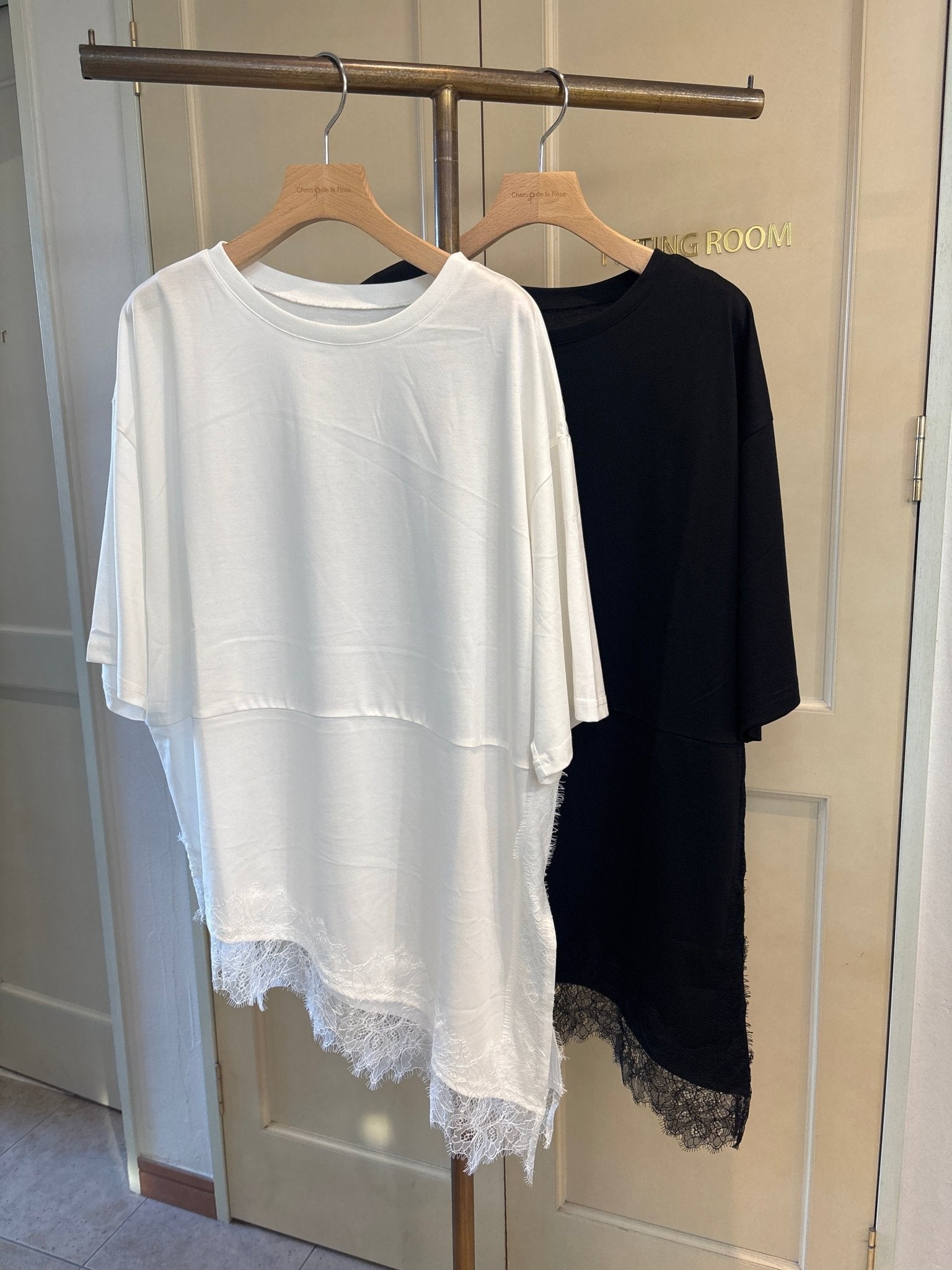 【CLOCHE】アシンメトリーレースドッキングカットソー - Champdelarose