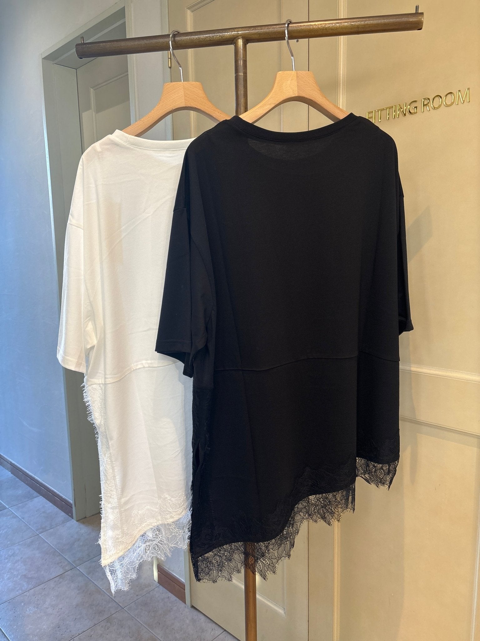 【CLOCHE】アシンメトリーレースドッキングカットソー - Champdelarose