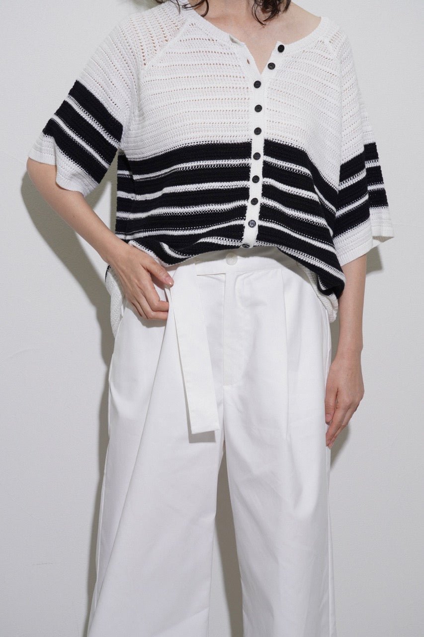 【CYAN 2026 SPRING＆SUMMER VOL.1】透かしボーダーハーフスリーブカーデ - Champdelarose