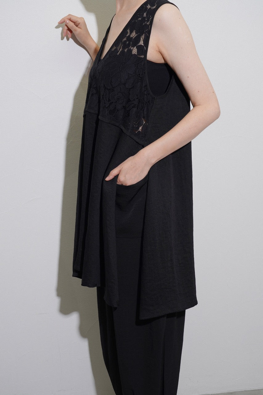 【CYAN 2026 SPRING＆SUMMER VOL.1】サイドスリットレースコンビチュニック - Champdelarose