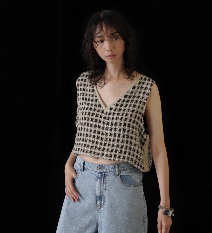 【CYAN 2026 SPRING＆SUMMER VOL.1】フリンジツイードリブベスト - Champdelarose