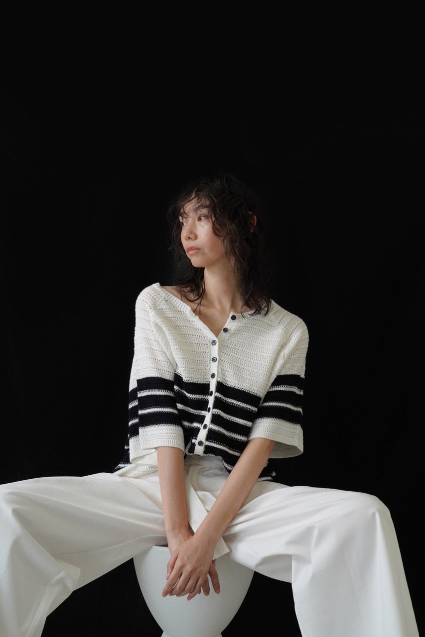 【CYAN 2026 SPRING＆SUMMER VOL.1】透かしボーダーハーフスリーブカーデ - Champdelarose