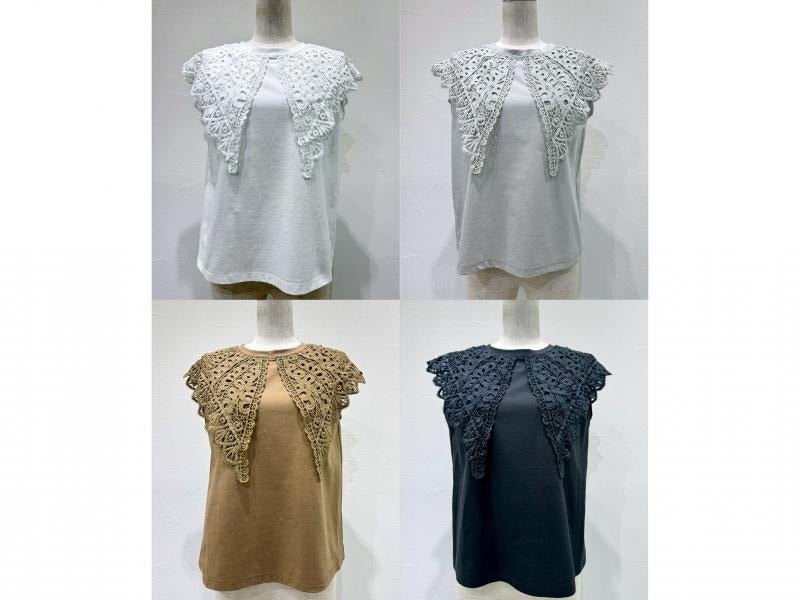 【CYAN 2026 SS Vol.2】レースカラーノースリTOPS - Champdelarose