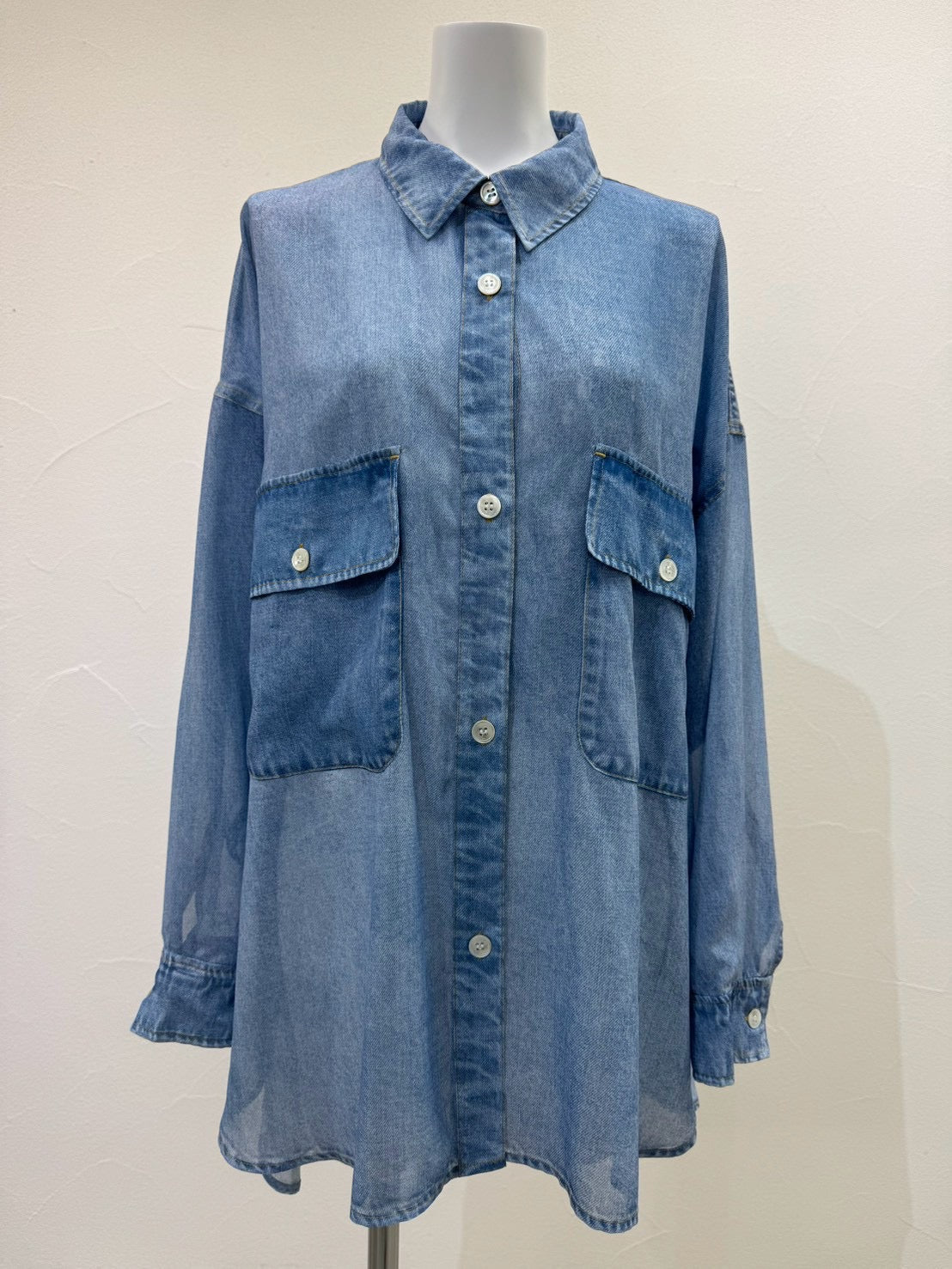【CYAN 2027 SS VOL.1】デニム転写シフォンシャツ - 2月下旬頃発送 - Champdelarose