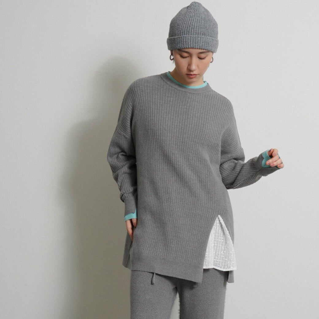 【CYAN tokyo 2026 AW VOL.1】アシメスリットレイヤーリブニット - Champdelarose