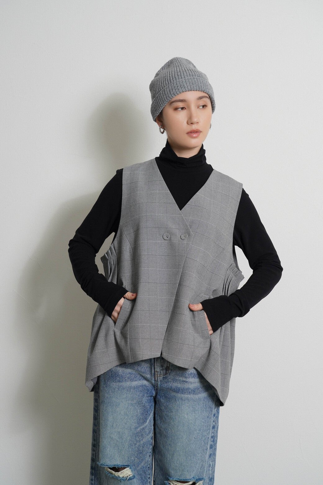 【CYAN tokyo 2026 AW VOL.1】アームプリーツグレンチェックベスト - Champdelarose