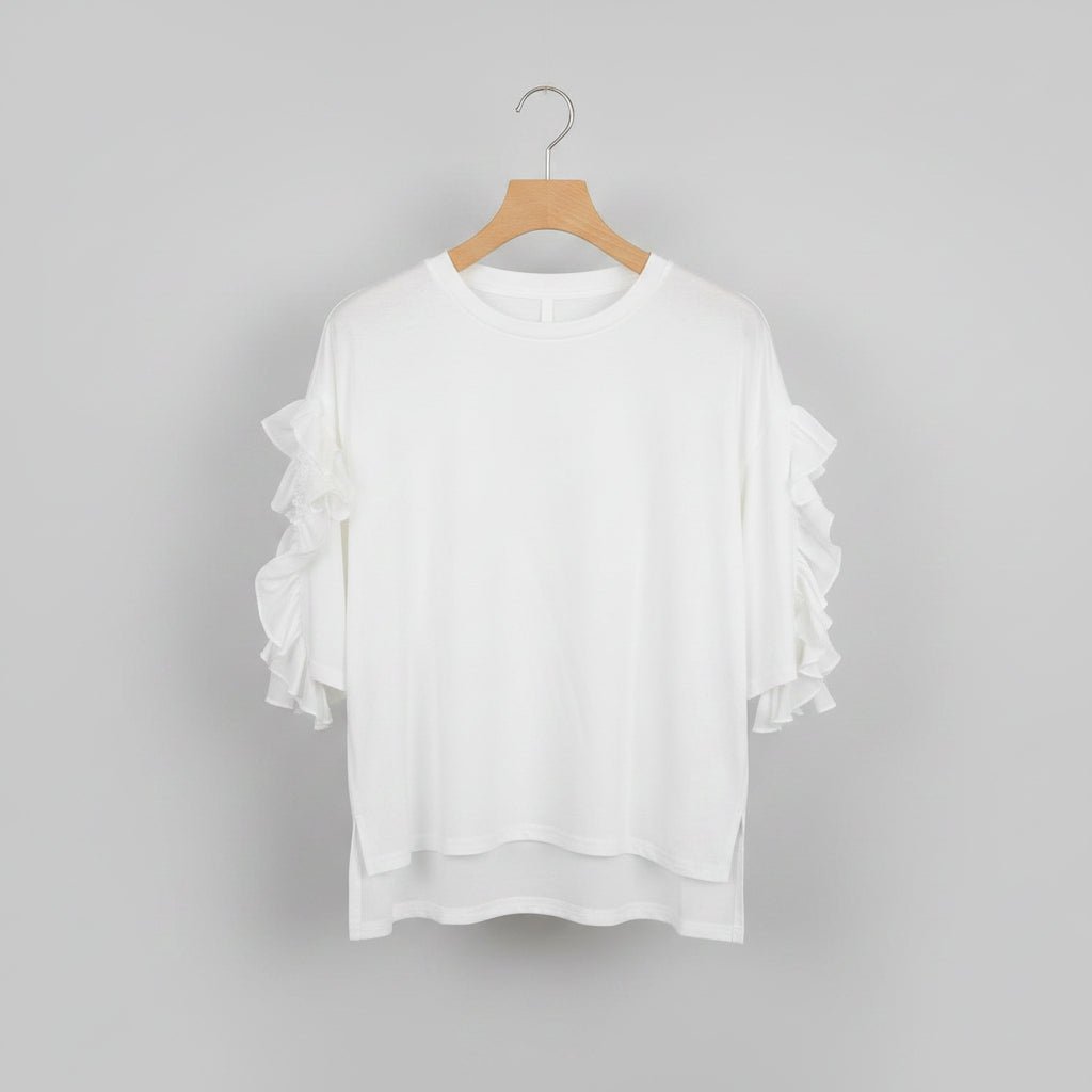 【Dignite Collier】フリル五分袖クルーネックカットソー - Champdelarose