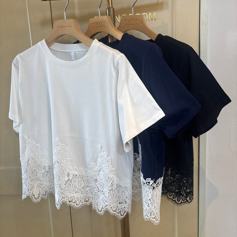 【Dignite Collier】裾レースTシャツ - Champdelarose