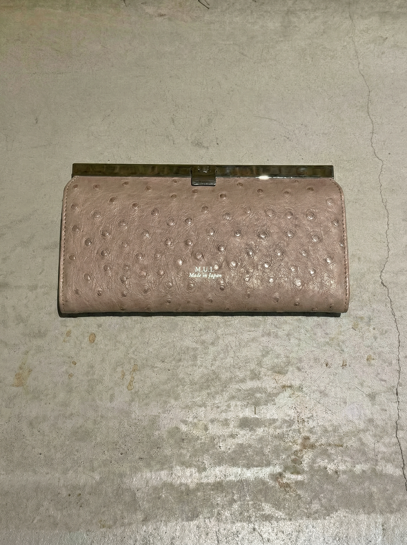 【限定】507.クロスバーロングウォレット　グレージュ　オーストリッチ型押し　マットゴールド金具　MUL161