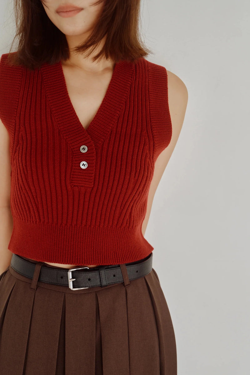 【Hella 2026 FALLWINTER COLLECTION】Cropped Rib Knit Vest - Champdelarose