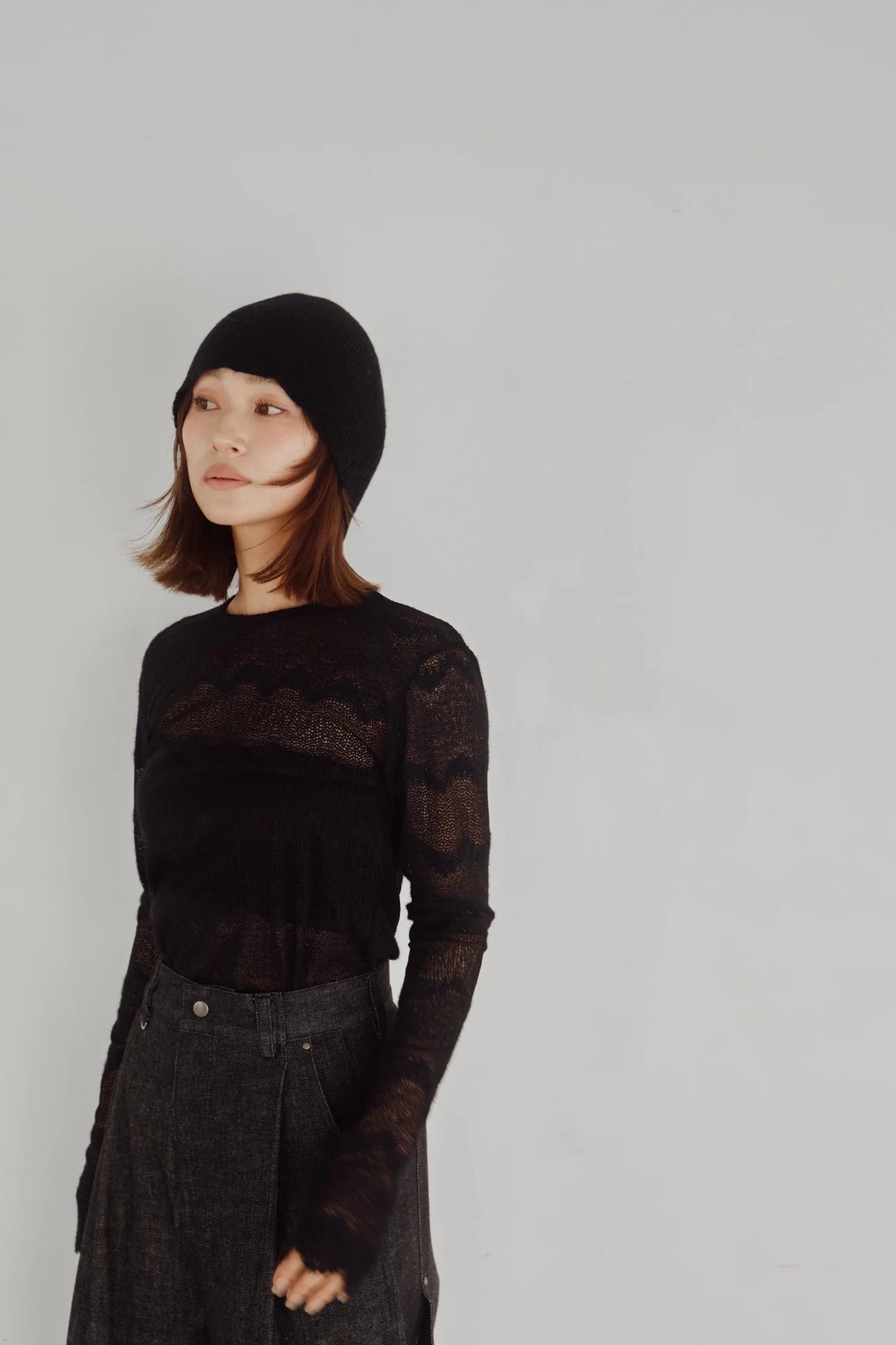 【Hella 2026 FALLWINTER COLLECTION】Flocked Lace Sheer Top - Champdelarose