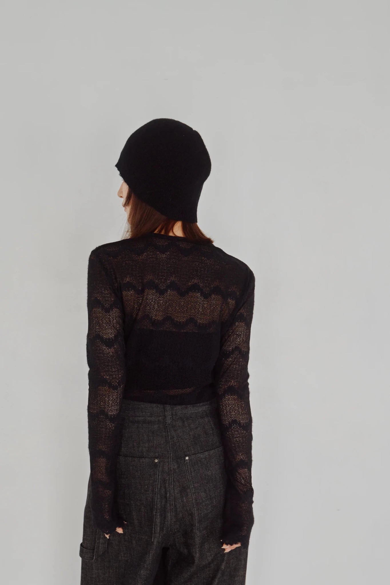 【Hella 2026 FALLWINTER COLLECTION】Flocked Lace Sheer Top - Champdelarose