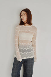 【Hella 2026 FALLWINTER COLLECTION】Flocked Lace Sheer Top - Champdelarose