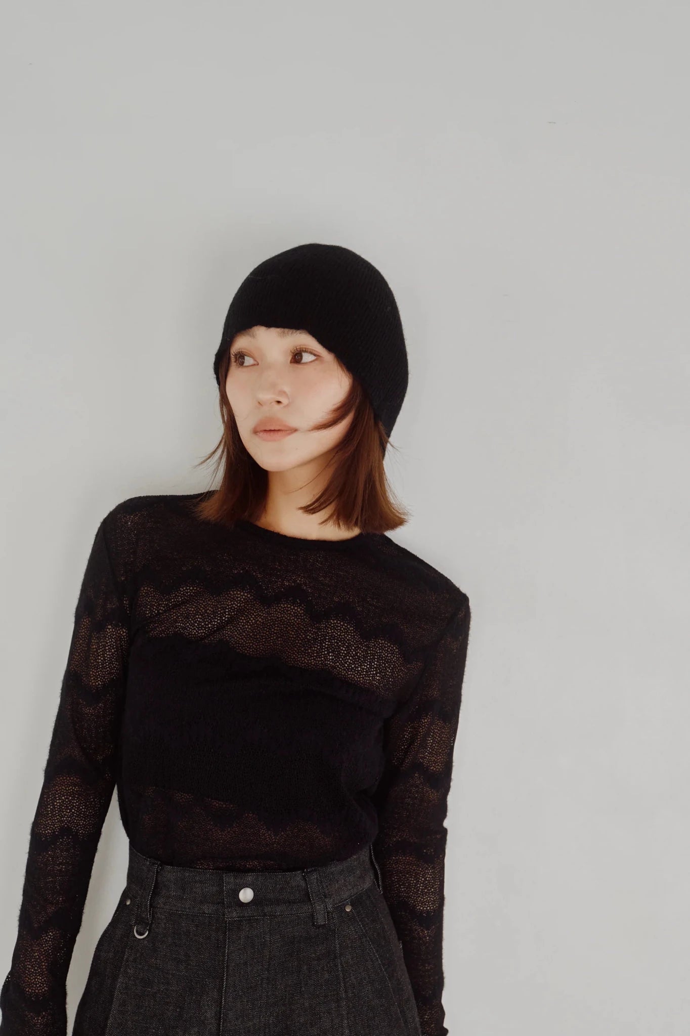 【Hella 2026 FALLWINTER COLLECTION】Flocked Lace Sheer Top - Champdelarose