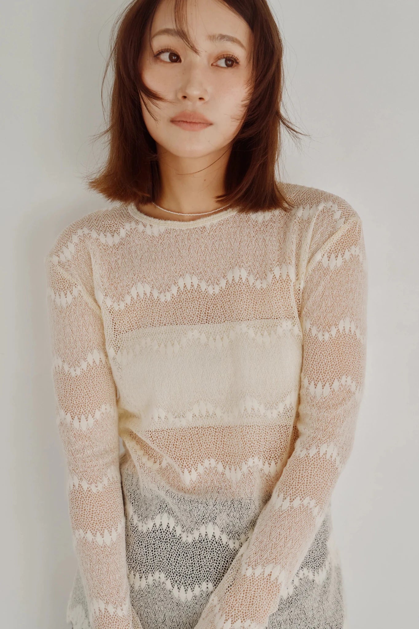 【Hella 2026 FALLWINTER COLLECTION】Flocked Lace Sheer Top - Champdelarose