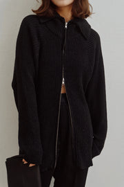 【Hella 2026 FALLWINTER COLLECTION】Wide Collar Rib Zip Knit - Champdelarose