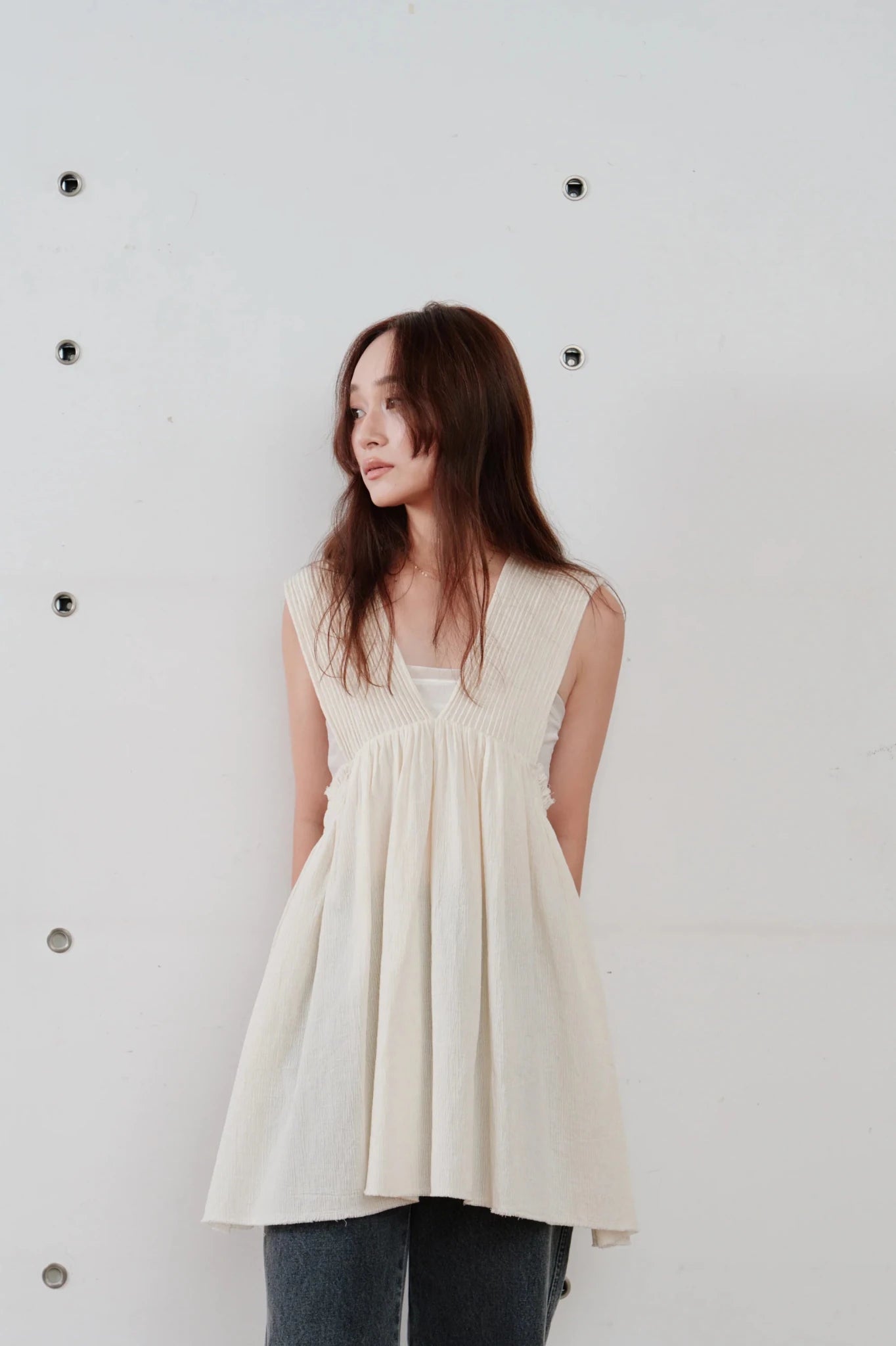 【Hella 2026 SPRING/SUMMER】cotton crepe gather top - Champdelarose