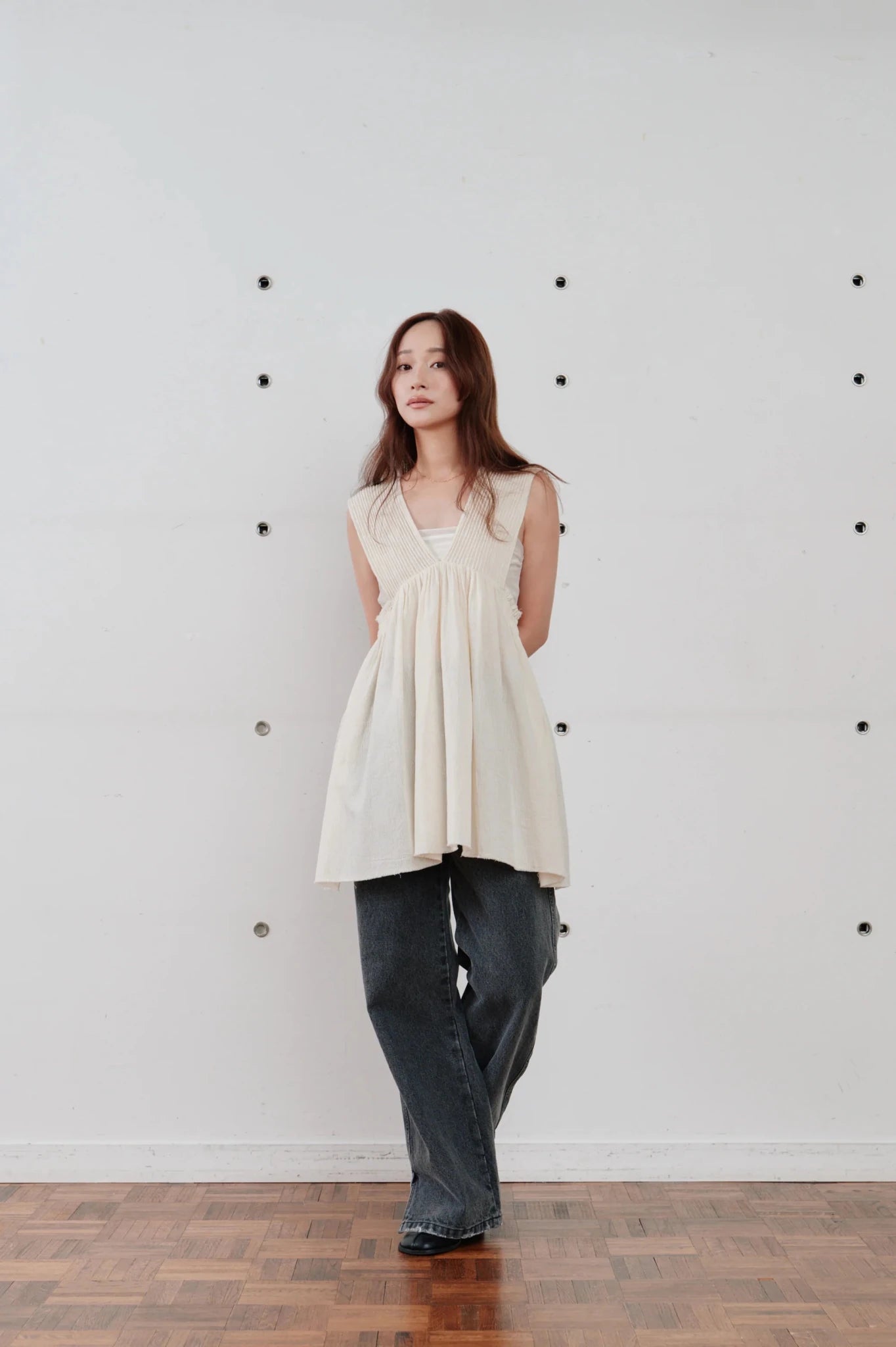 【Hella 2026 SPRING/SUMMER】cotton crepe gather top - Champdelarose
