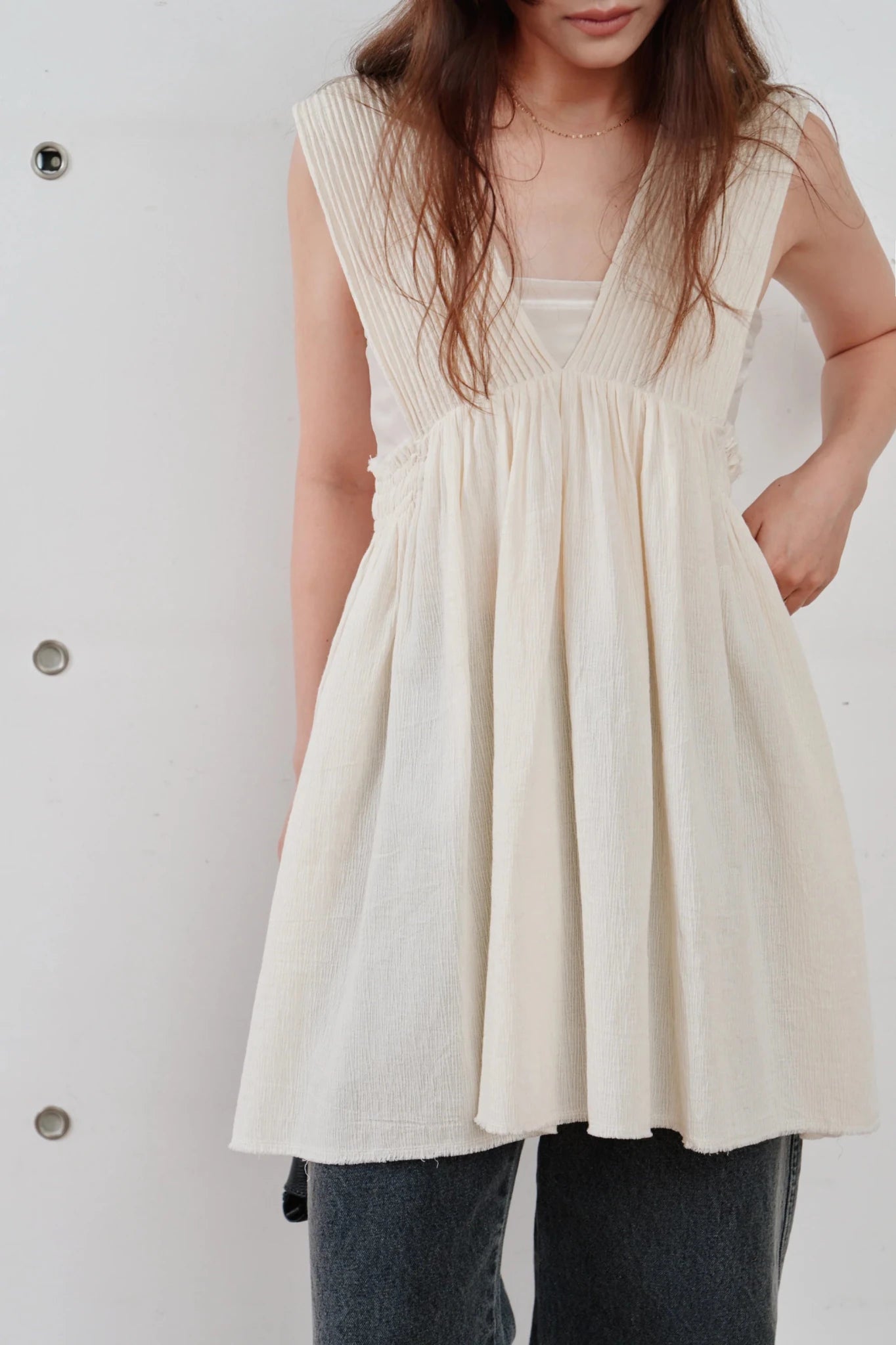【Hella 2026 SPRING/SUMMER】cotton crepe gather top - Champdelarose