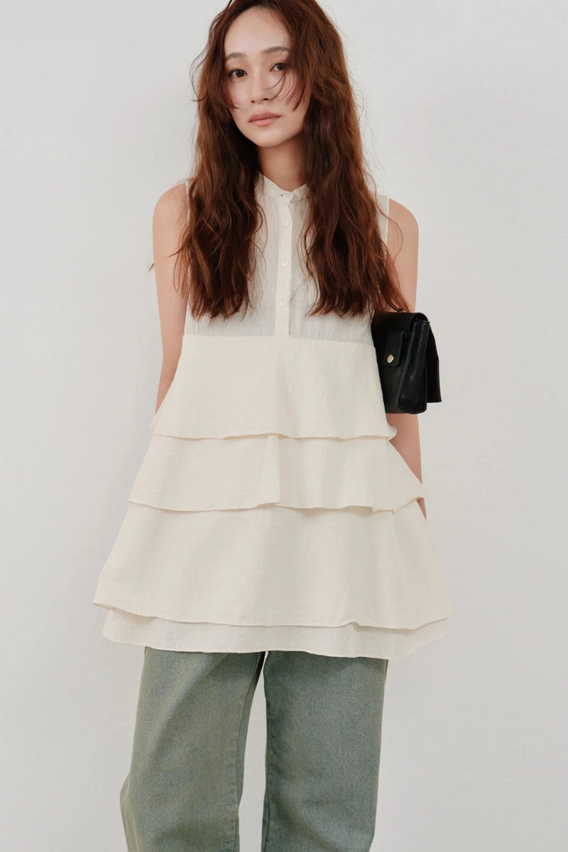 【Hella 2026 SPRING/SUMMER】cotton crepe layer top - Champdelarose
