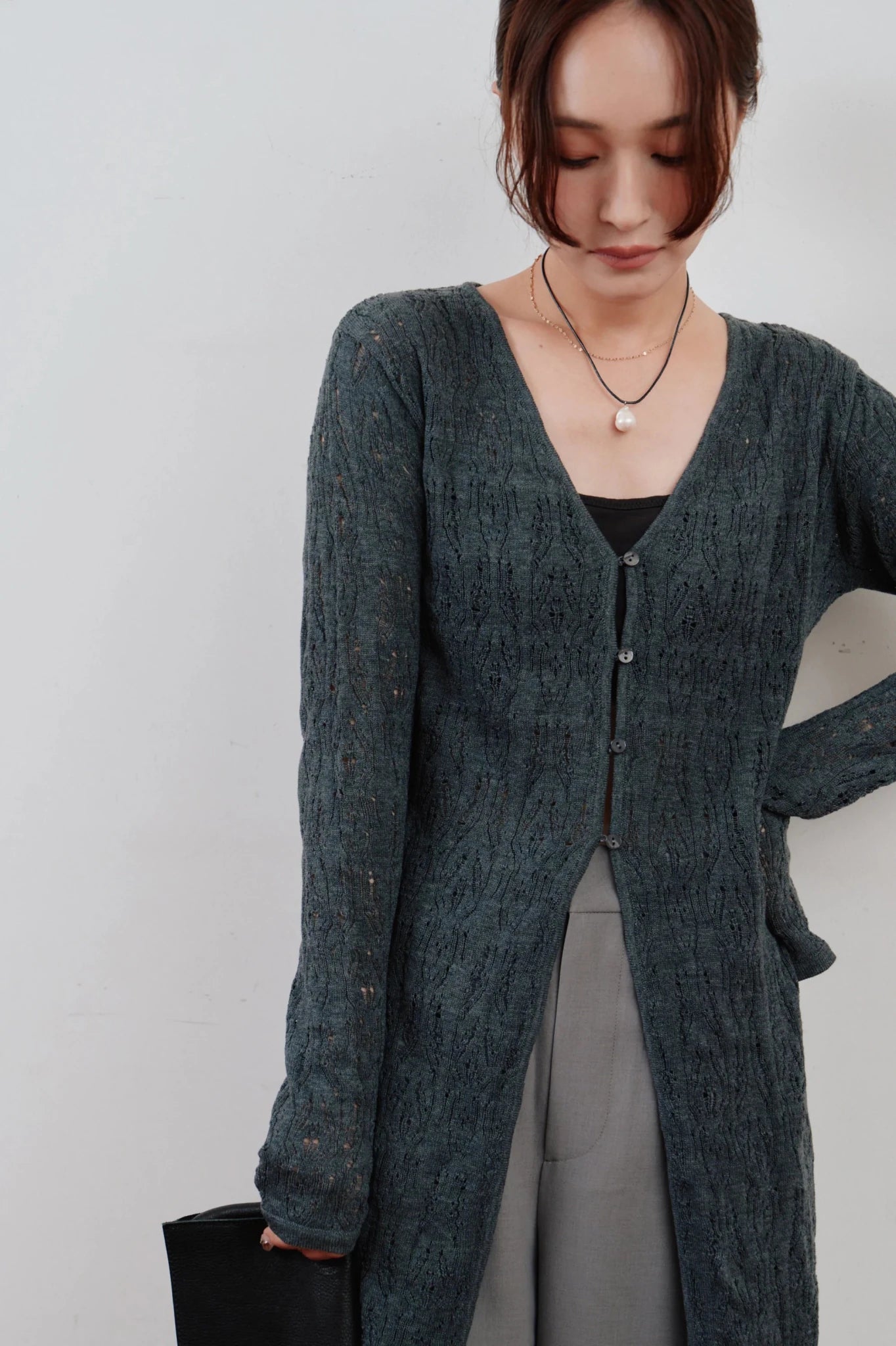 【Hella 2026 SPRING/SUMMER】crochet lace Vneck cardigan - Champdelarose