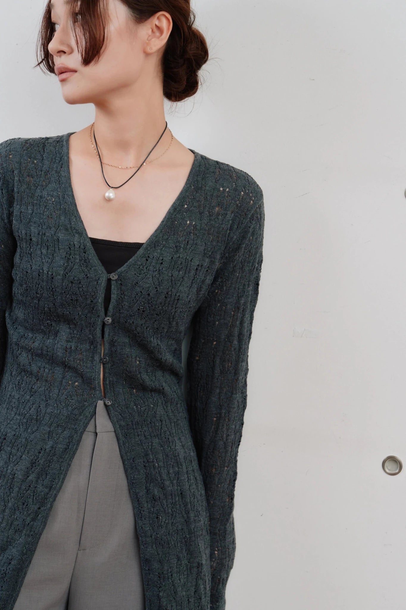 【Hella 2026 SPRING/SUMMER】crochet lace Vneck cardigan - Champdelarose