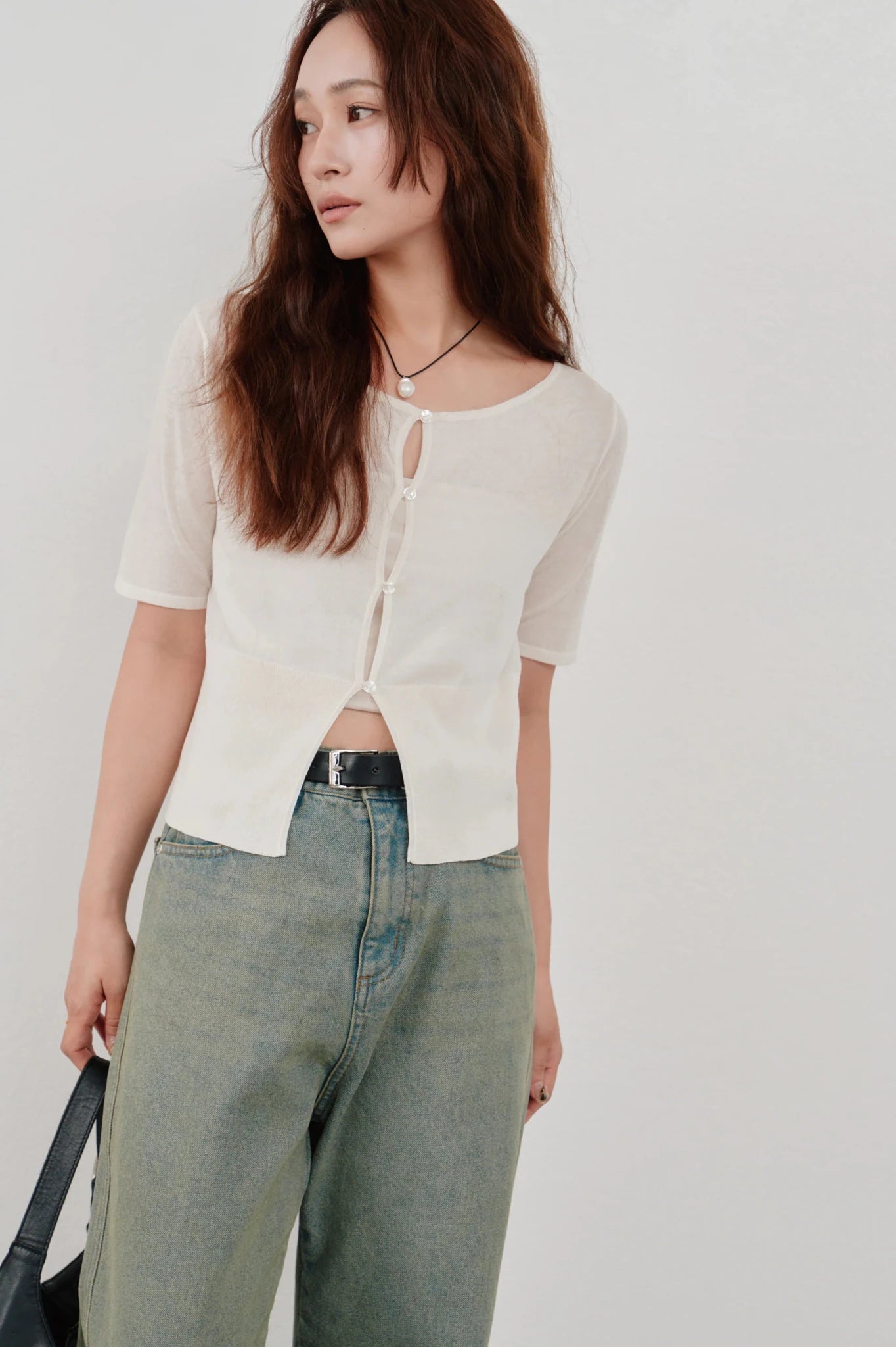 【Hella 2026 SPRING/SUMMER】cropped sheer knit cardigan - Champdelarose