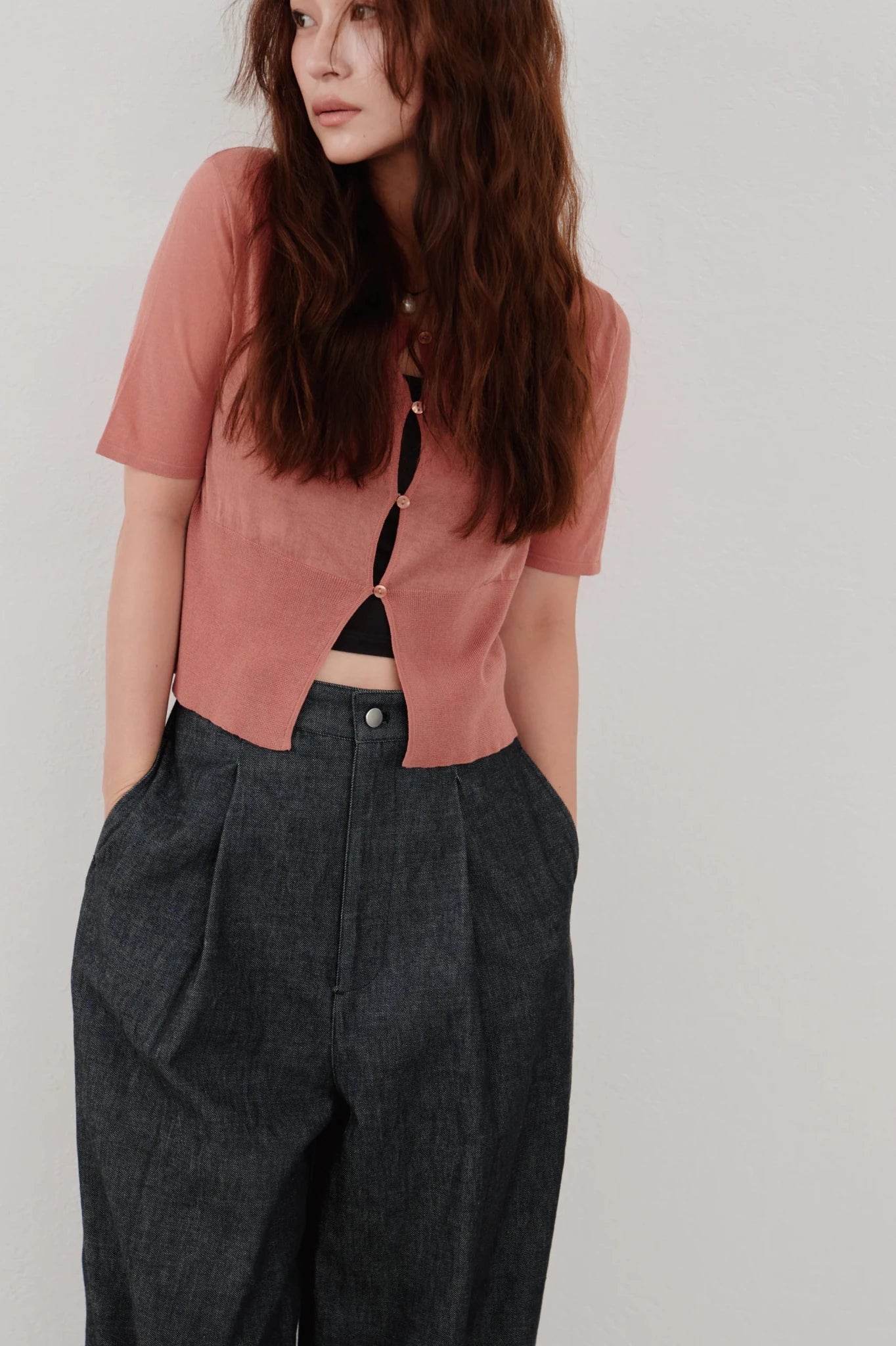 【Hella 2026 SPRING/SUMMER】cropped sheer knit cardigan - Champdelarose