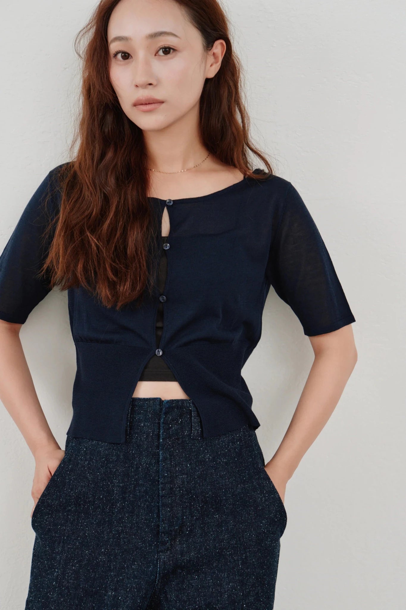 【Hella 2026 SPRING/SUMMER】cropped sheer knit cardigan - Champdelarose