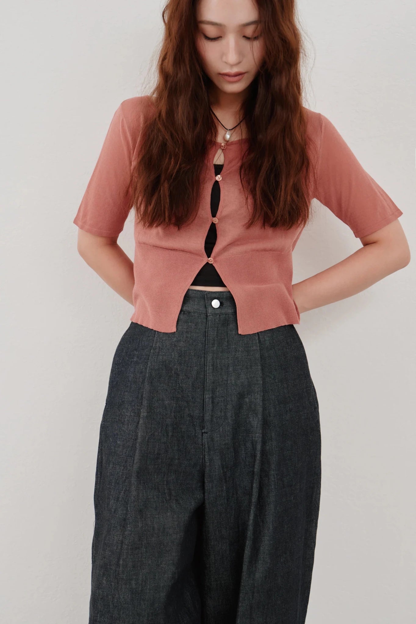 【Hella 2026 SPRING/SUMMER】cropped sheer knit cardigan - Champdelarose