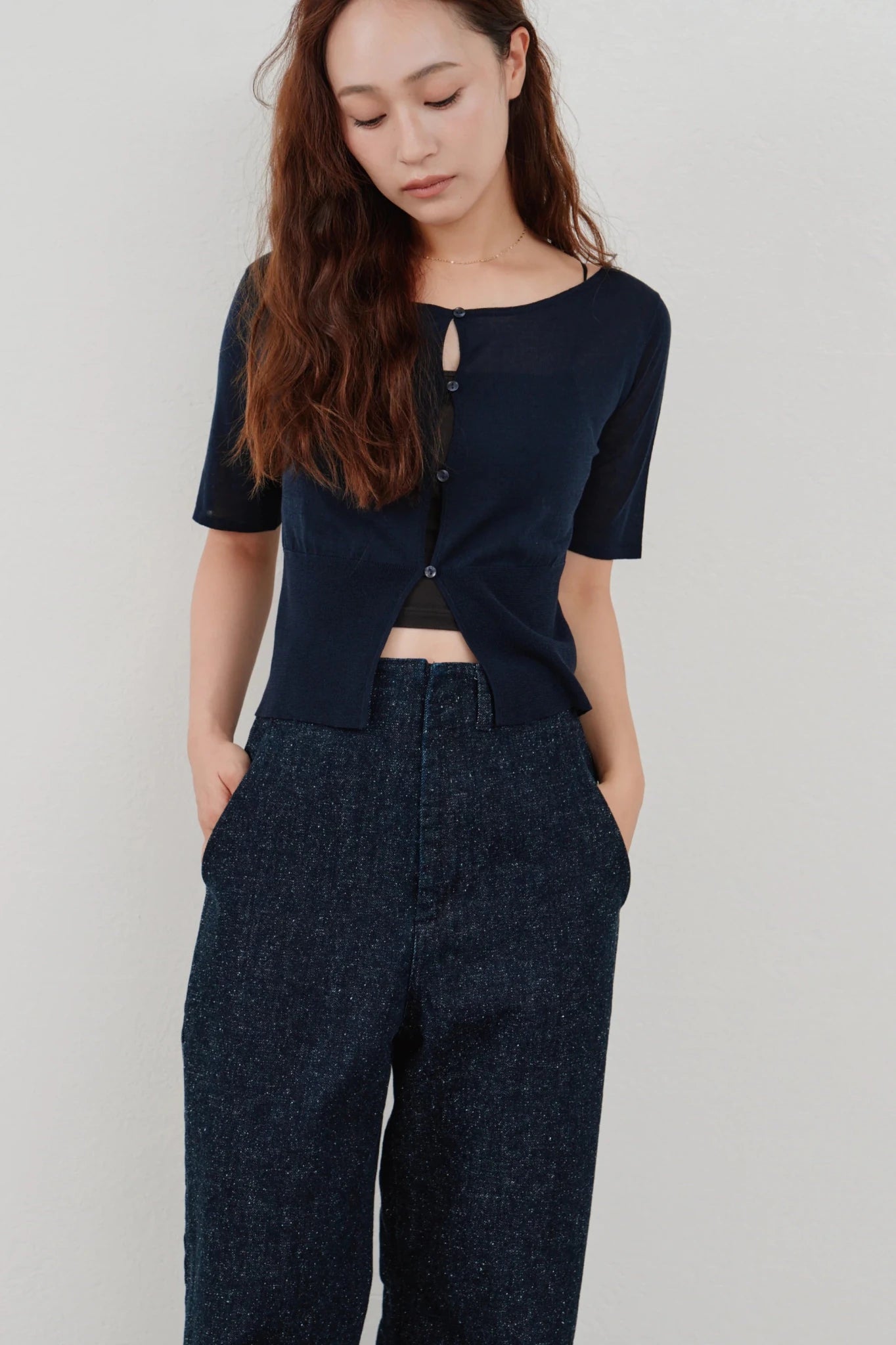 【Hella 2026 SPRING/SUMMER】cropped sheer knit cardigan - Champdelarose