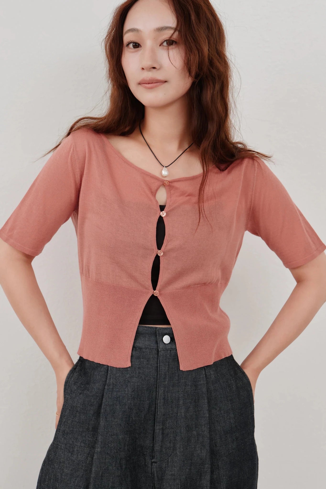 【Hella 2026 SPRING/SUMMER】cropped sheer knit cardigan - Champdelarose