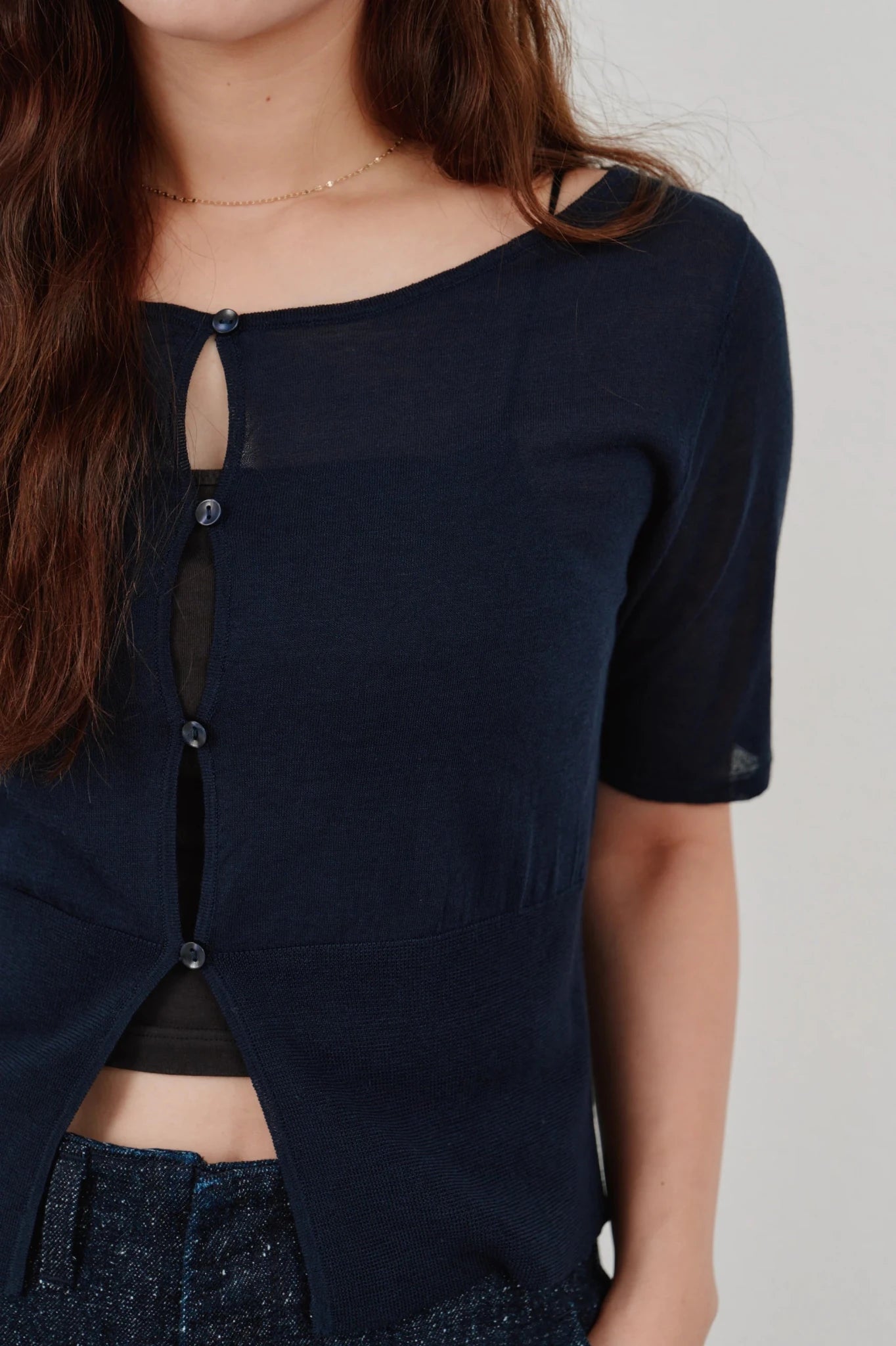 【Hella 2026 SPRING/SUMMER】cropped sheer knit cardigan - Champdelarose