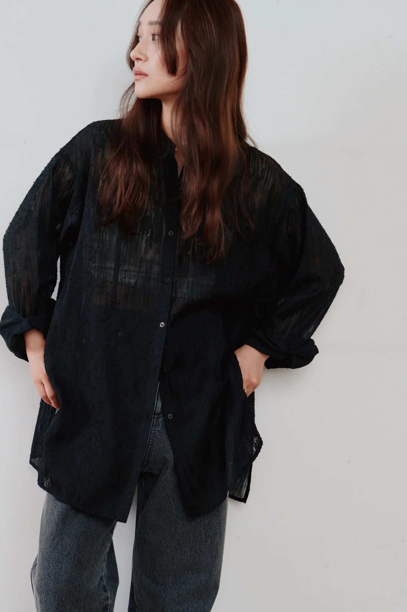 【Hella 2026 SPRING/SUMMER】cut jacquard long shirt - Champdelarose