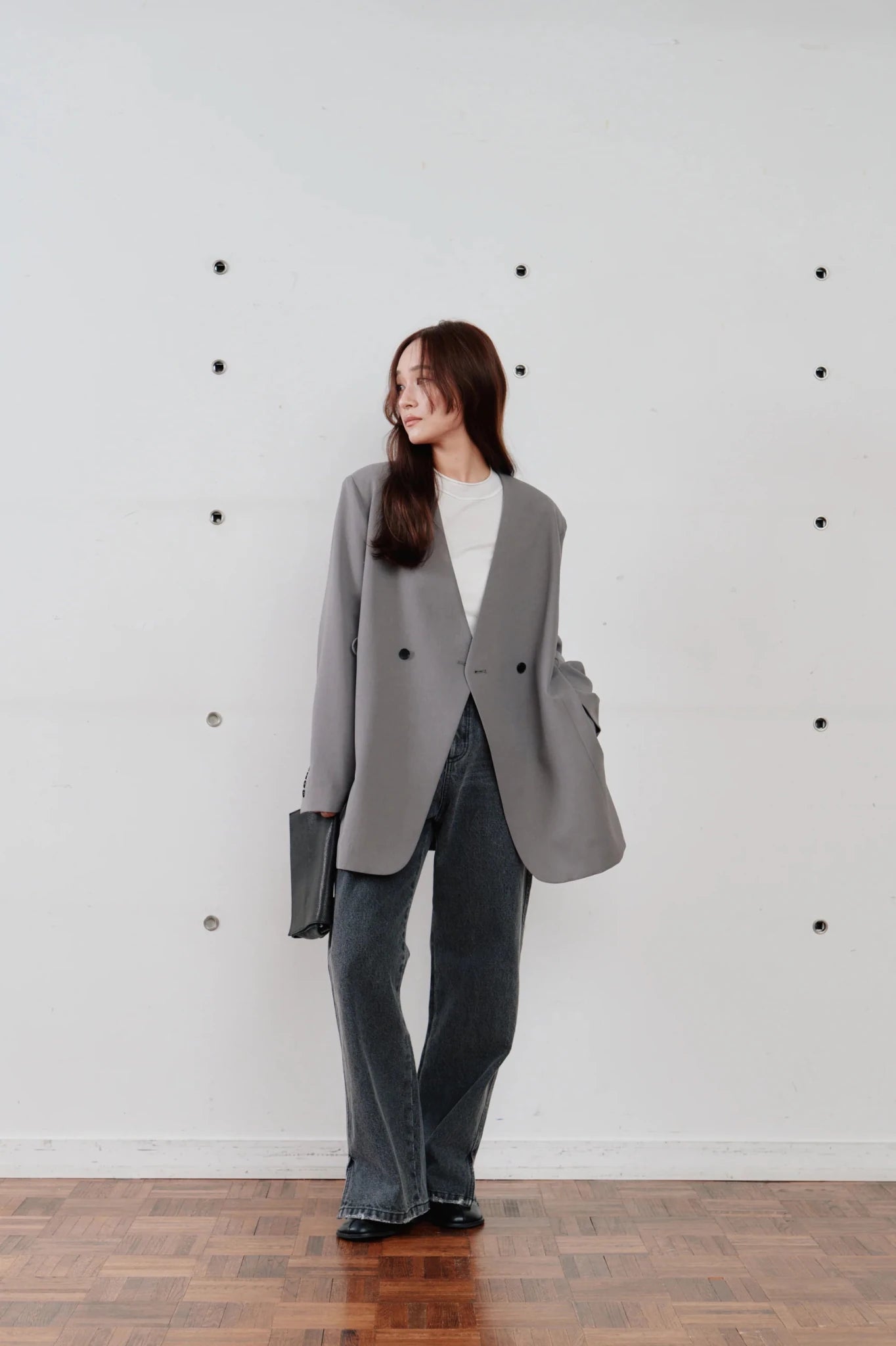 【Hella 2026 SPRING/SUMMER】double button no collar jacket - Champdelarose