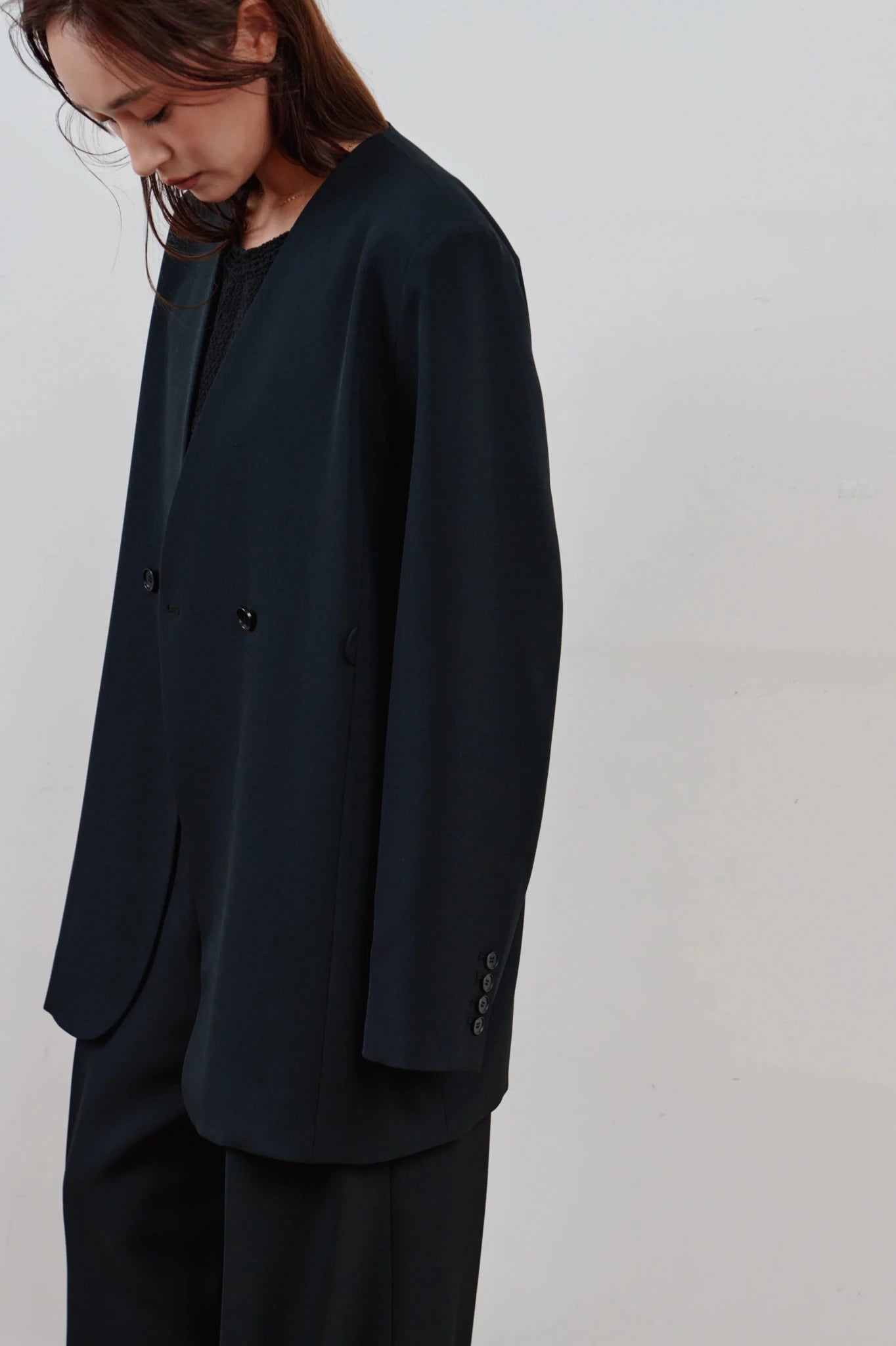 【Hella 2026 SPRING/SUMMER】double button no collar jacket - Champdelarose