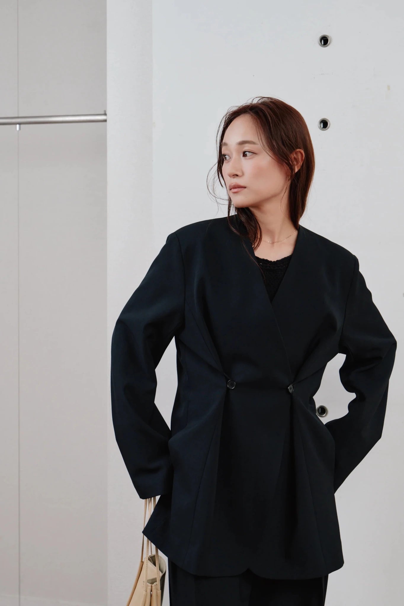 【Hella 2026 SPRING/SUMMER】double button no collar jacket - Champdelarose