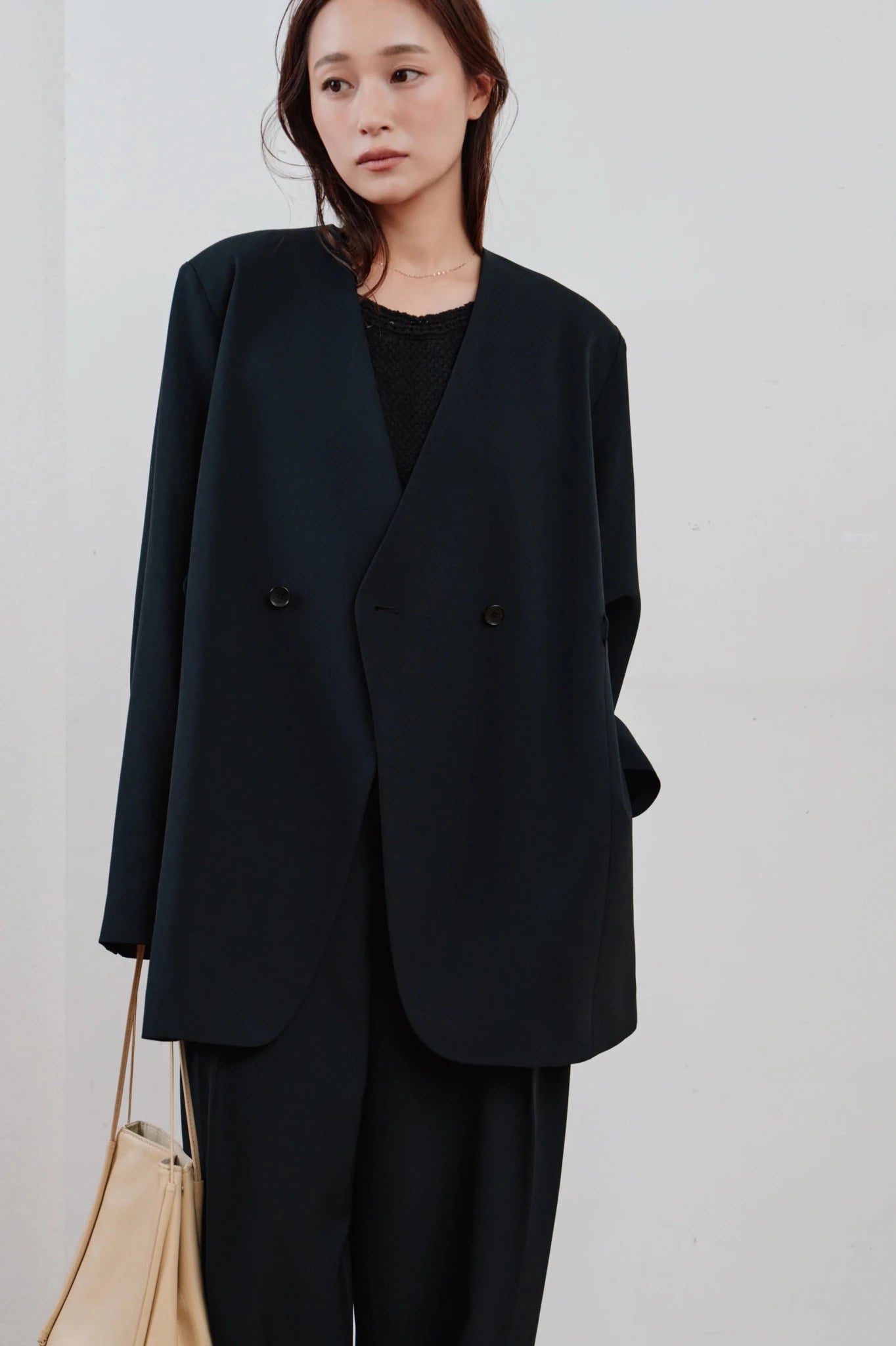 【Hella 2026 SPRING/SUMMER】double button no collar jacket - Champdelarose