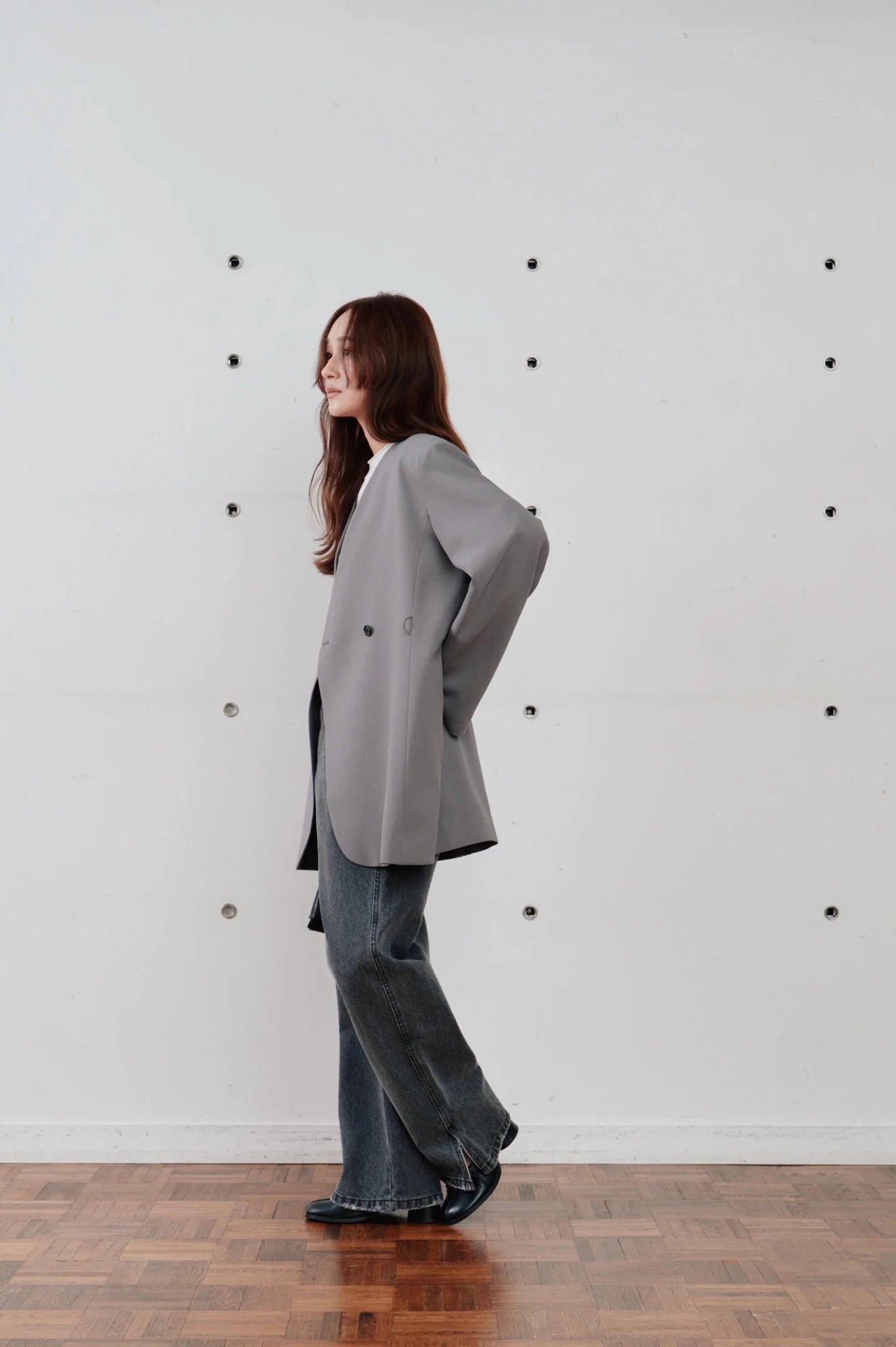 【Hella 2026 SPRING/SUMMER】double button no collar jacket - Champdelarose