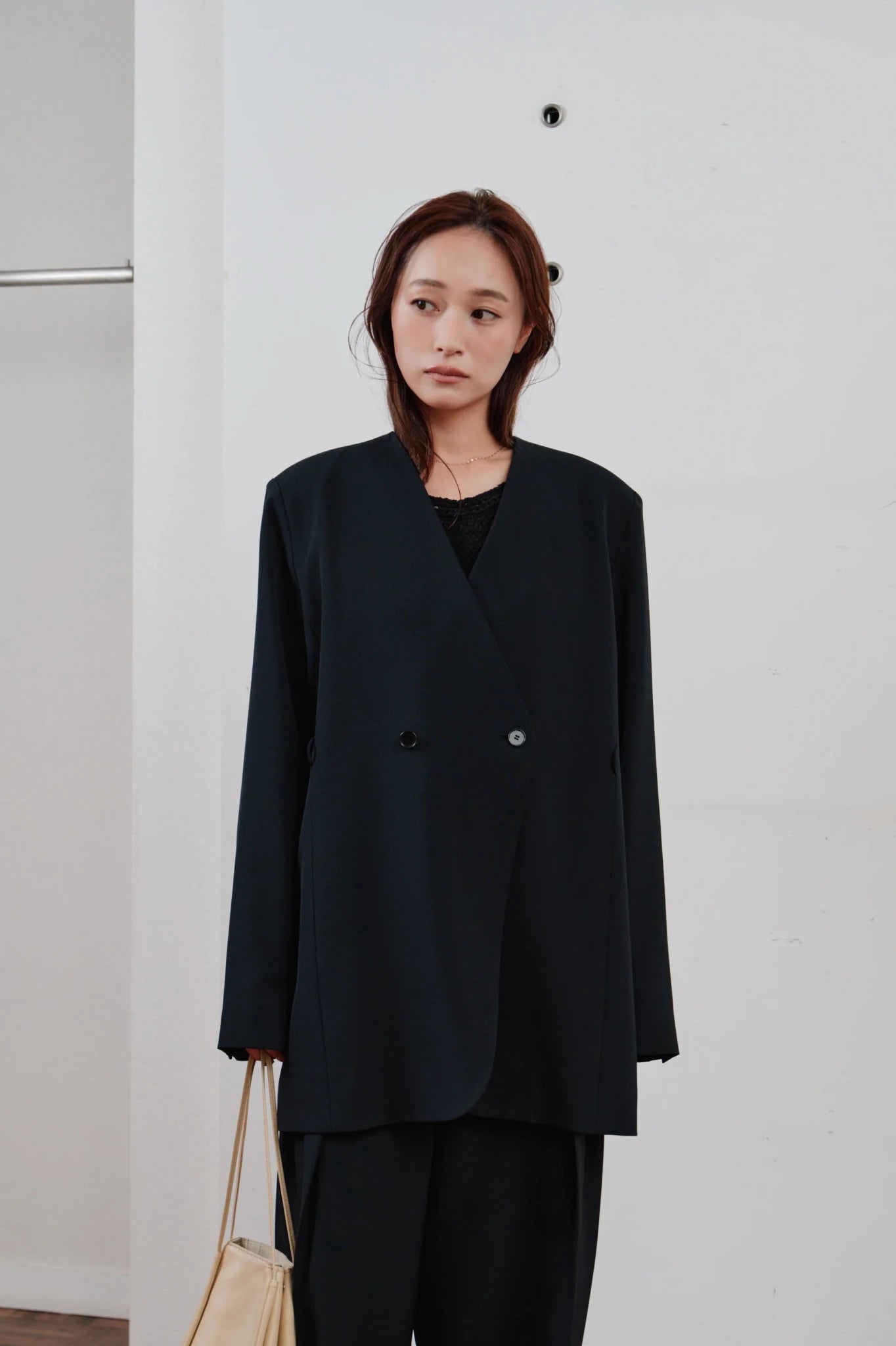 【Hella 2026 SPRING/SUMMER】double button no collar jacket - Champdelarose