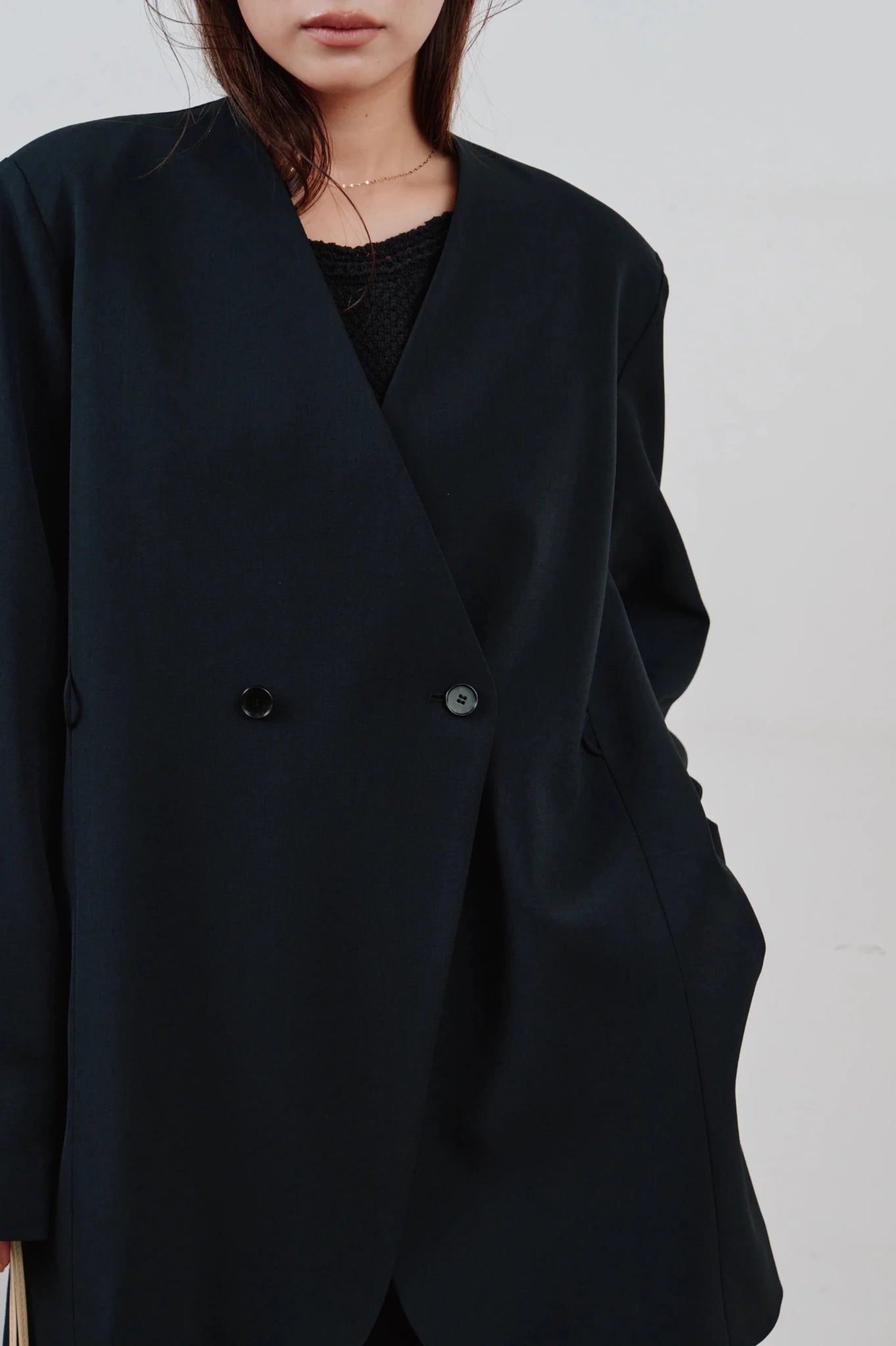 【Hella 2026 SPRING/SUMMER】double button no collar jacket - Champdelarose