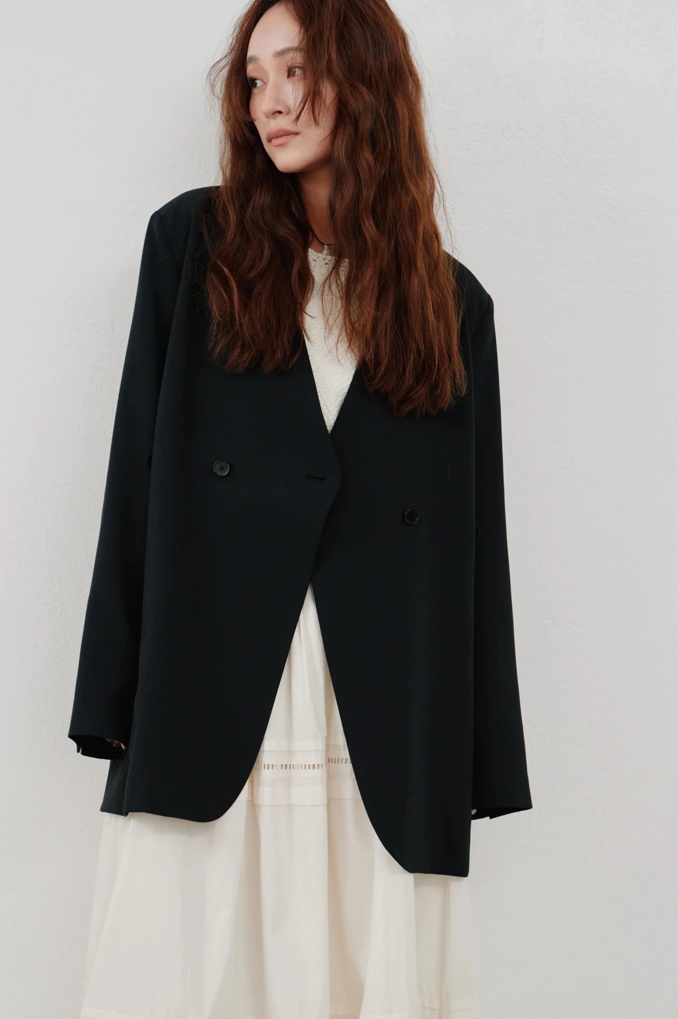 【Hella 2026 SPRING/SUMMER】double button no collar jacket - Champdelarose