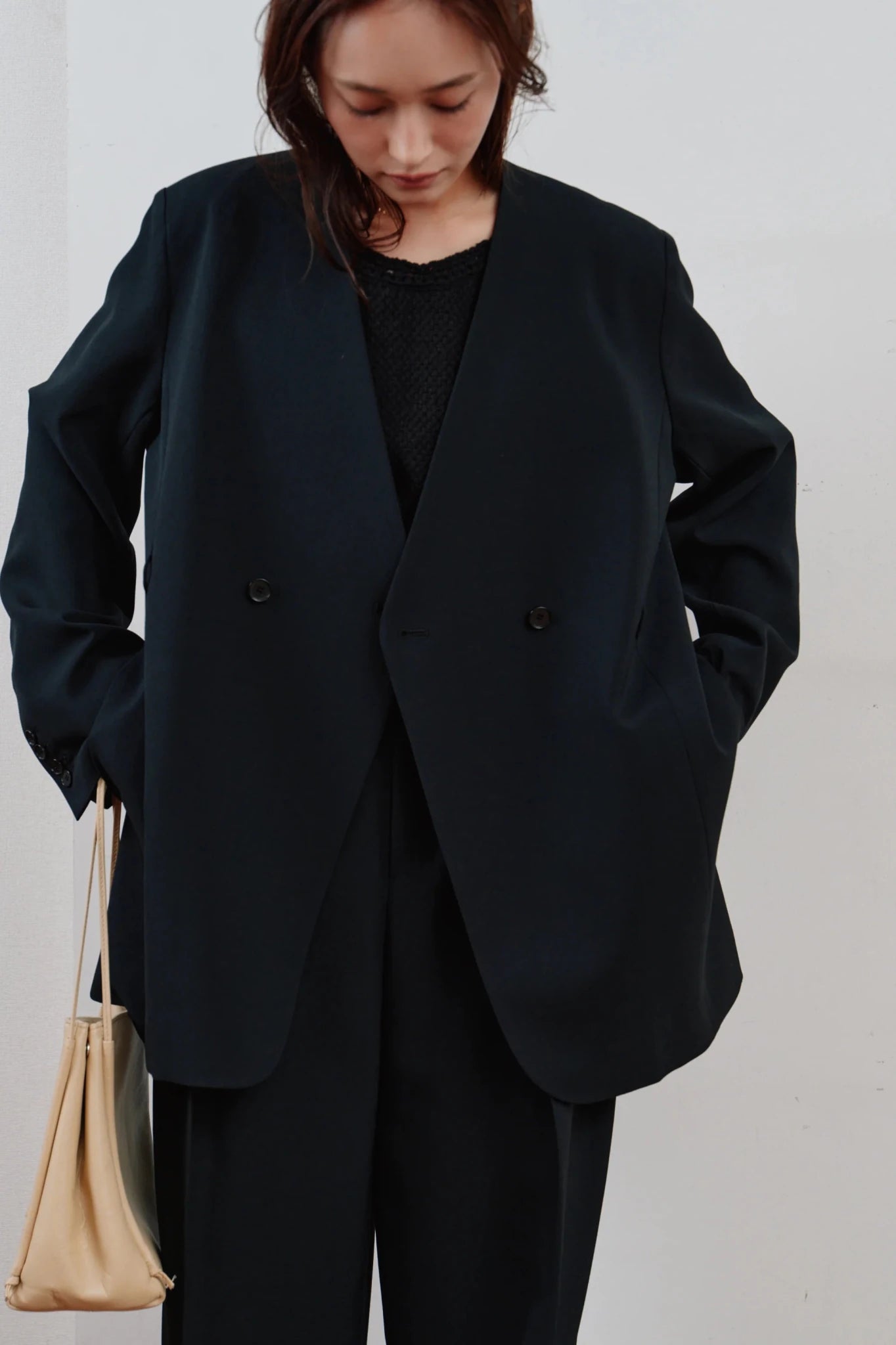 【Hella 2026 SPRING/SUMMER】double button no collar jacket - Champdelarose