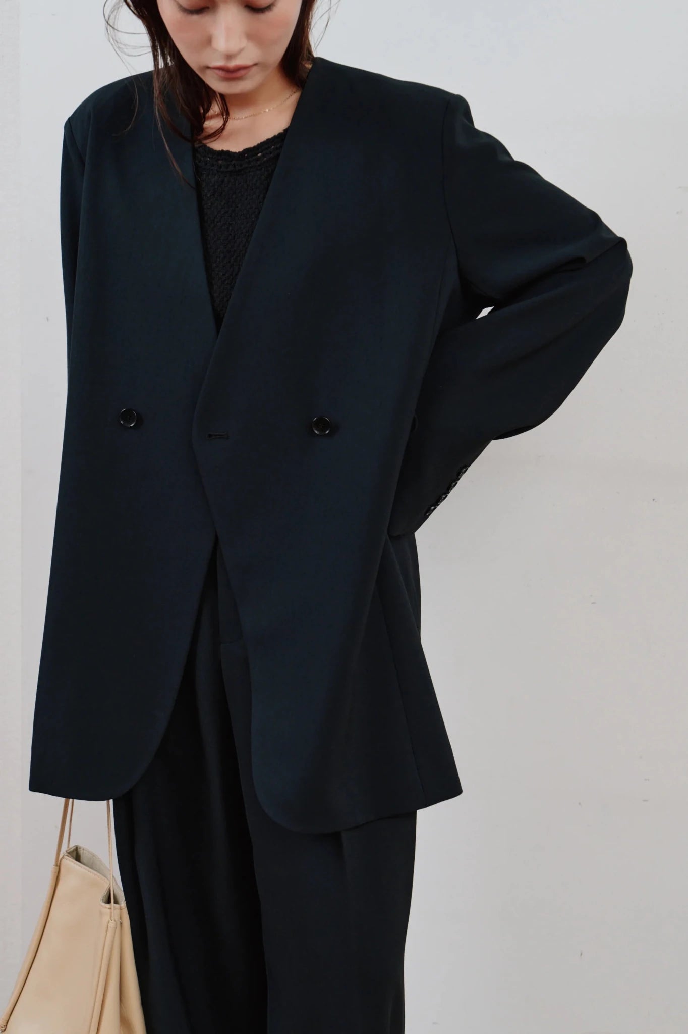 【Hella 2026 SPRING/SUMMER】double button no collar jacket - Champdelarose