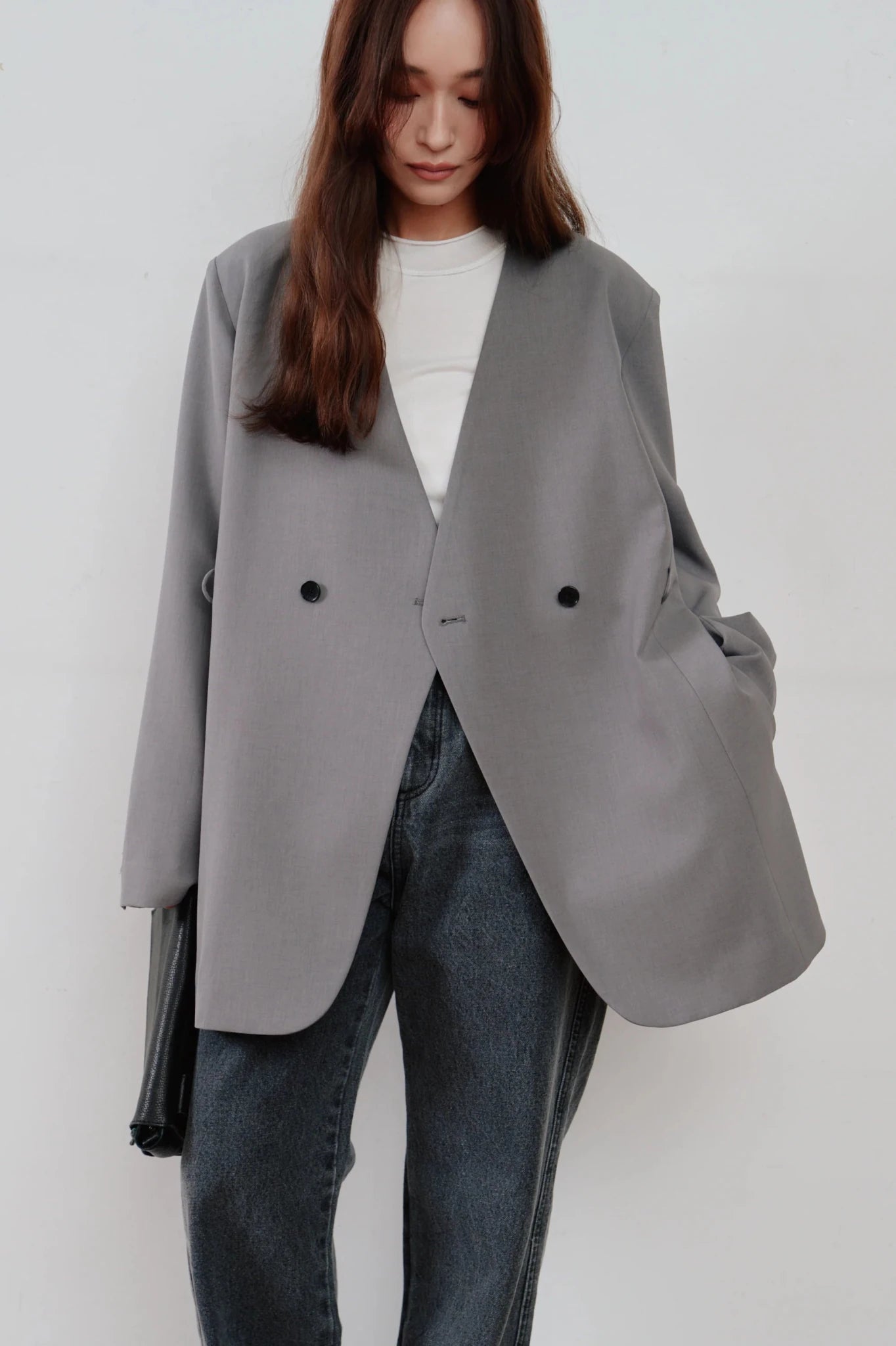 【Hella 2026 SPRING/SUMMER】double button no collar jacket - Champdelarose
