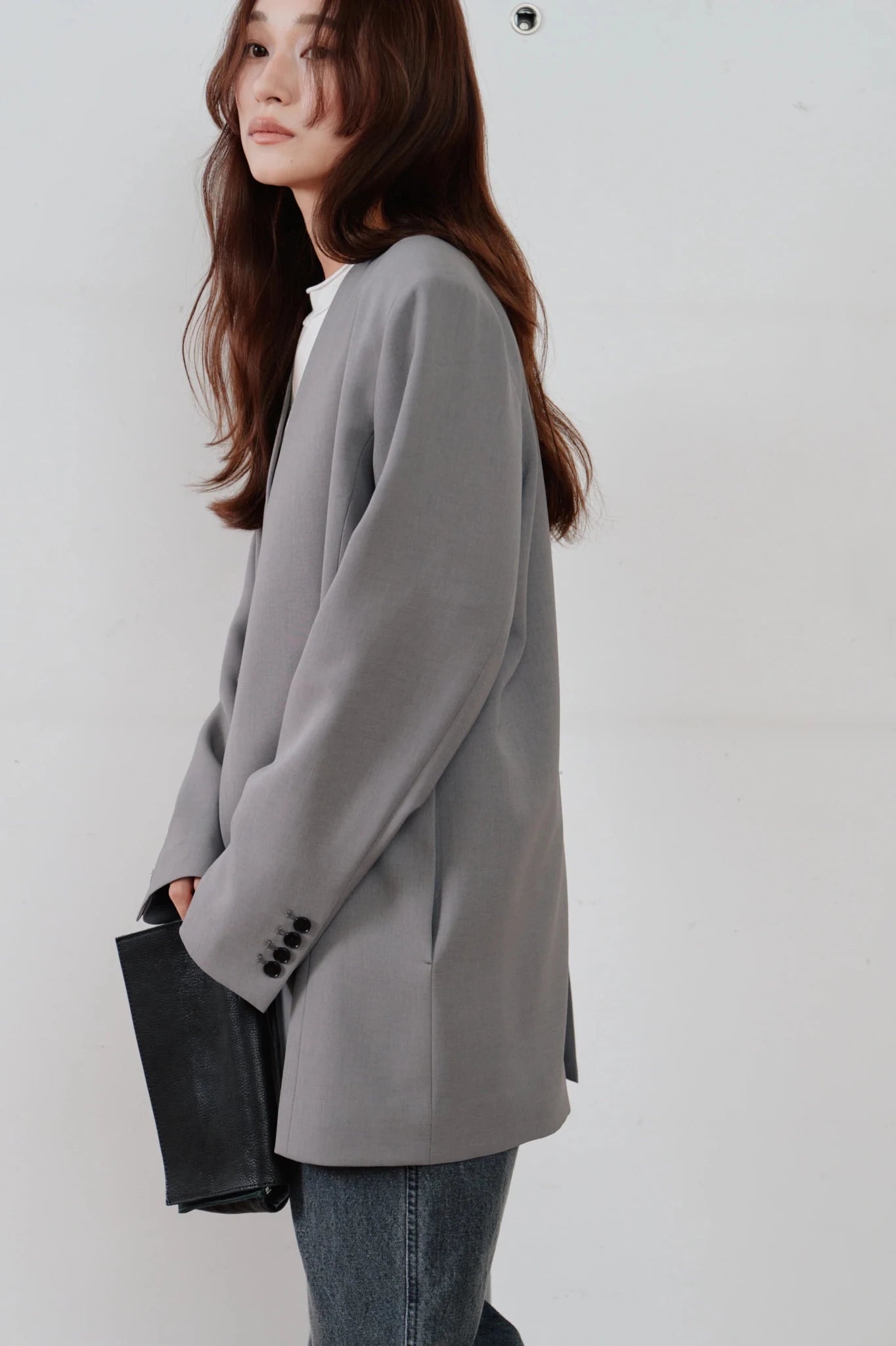 【Hella 2026 SPRING/SUMMER】double button no collar jacket - Champdelarose
