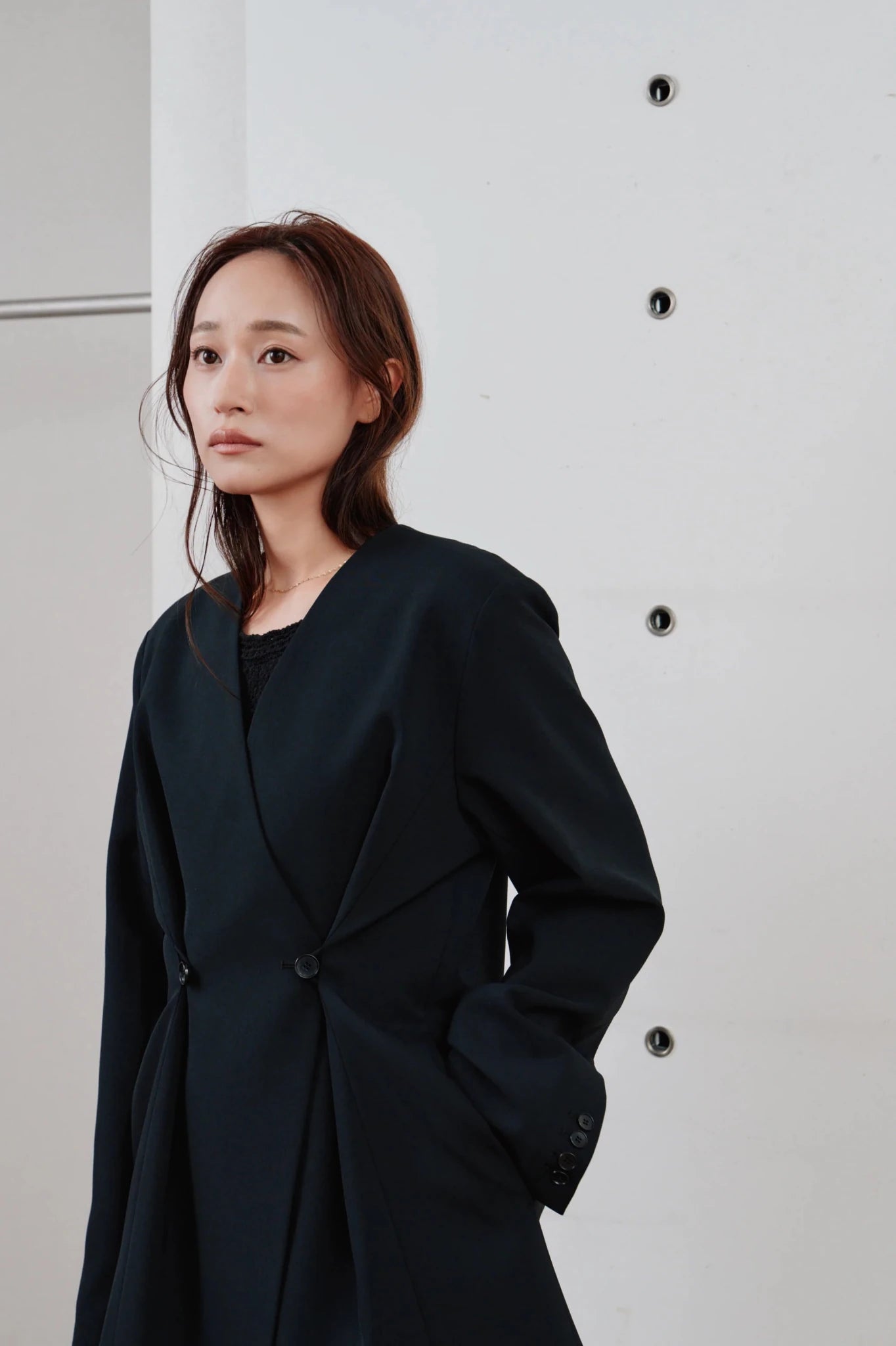 【Hella 2026 SPRING/SUMMER】double button no collar jacket - Champdelarose